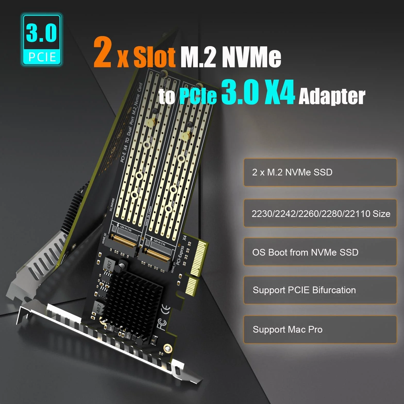 GLOTRENDS PA20 Dual Adapter M.2 NVMe na PCIe 3.0 x4 z funkcją rozgałęzienia PCIe, konfiguracja programowego RAID M.2 NVMe za pomocą narzędzia OS(obsługuje rozmiary 22110/2280)