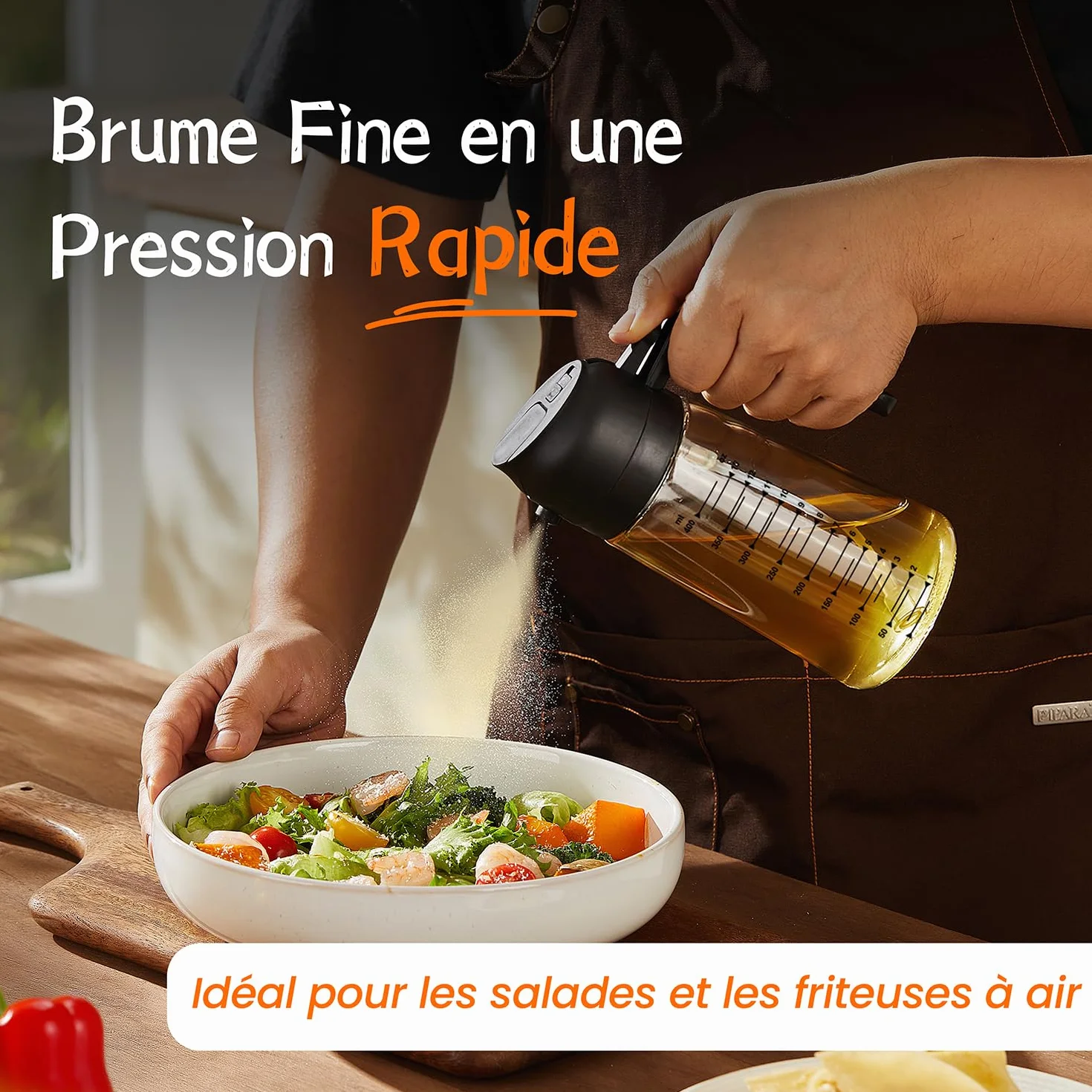 Spray Huile Cuisine 470ml Vaporisateur 2-en-1 Air Fryer Cuisson Salades Vinaigre Noir