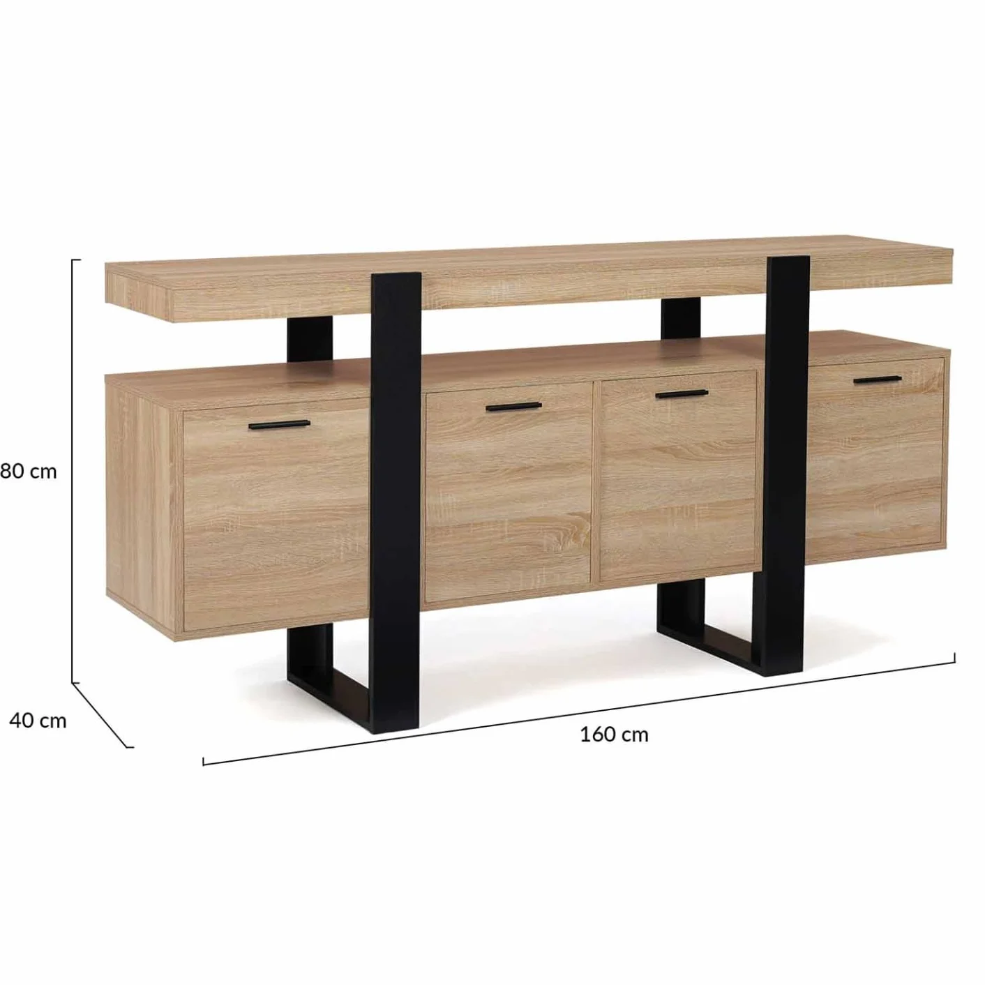 IDMarket - Buffet 160 cm Phoenix XXL 4 Portes Bois et Noir
