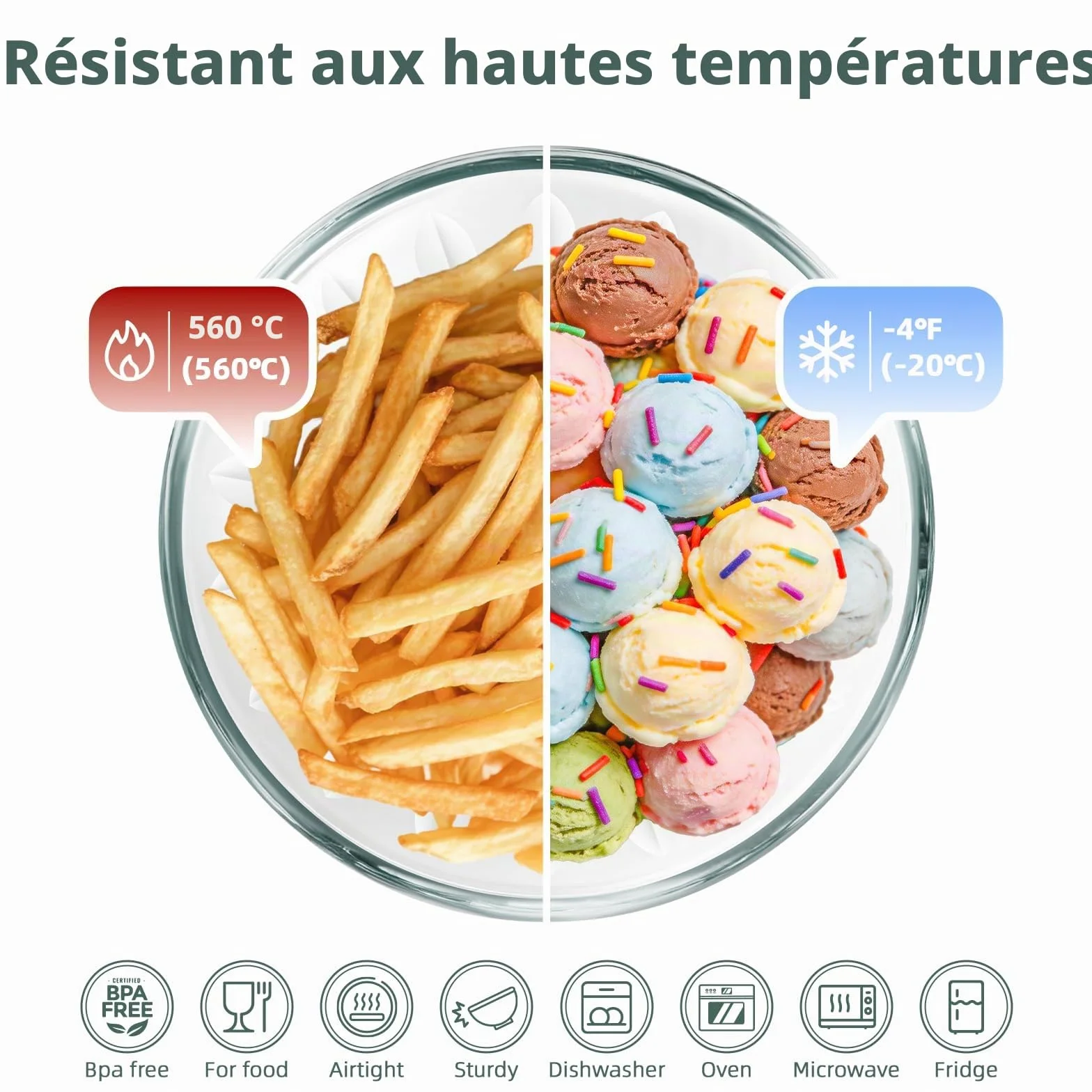 WhiteRhino Saladiers en Verre avec Couvercles,Lot de 5 (0,8L, 1,05L, 1,6L, 2,7L, 4,45L),Grand Bol à Salade Motif Forme en feuille&Couvercles verts Transparents,Bols Empilables pour Préparer,Cuisiner