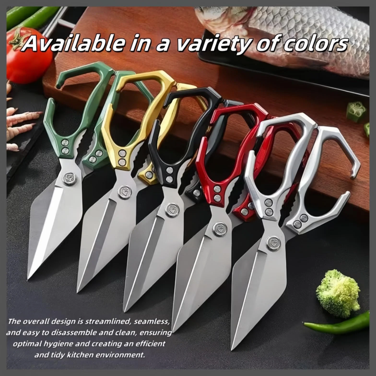 Stainless Steel Heavy-Duty Kitchen Shears, High-Carbon Steel Culinary Chopping Shear with Ergonomic Handle for Food, Chicken Bones, Turkey (Silver)