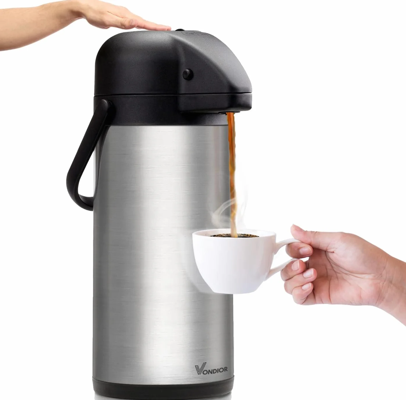 Vondior Carafe à café thermique 2,5 L, cafetière à pompe isolée en acier inoxydable, théière sous vide pour eau chaude/froide, boissons au chocolat de fête