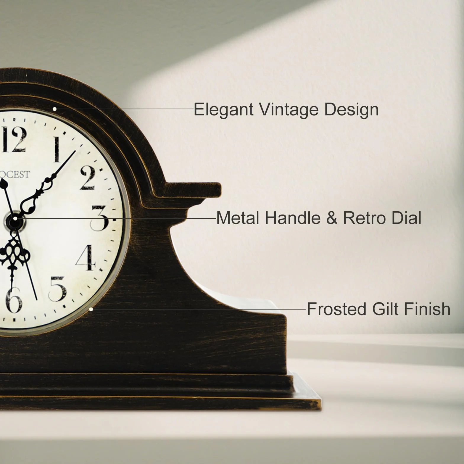 Horloge de cheminée Vintage Rustique 33 x 17,8 cm Finition dorée à Quartz Fonctionnement à Piles