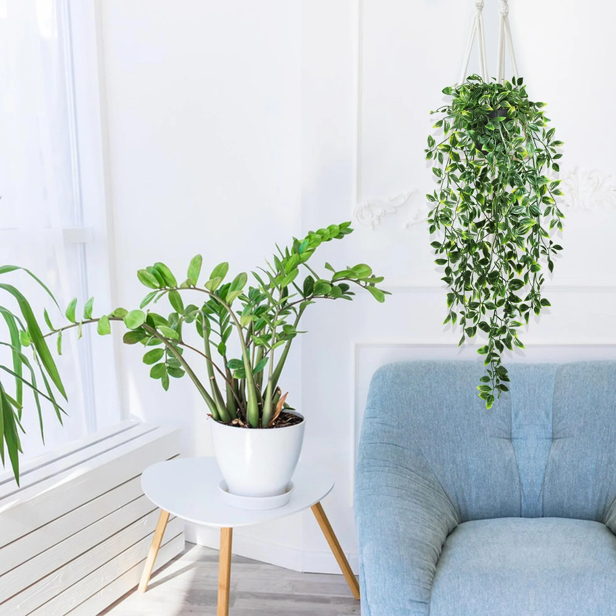 ROLLWAY 4Pcs Plantes Artificielles Tombantes avec Pot Fausse Plante Verte Suspendue Interieur