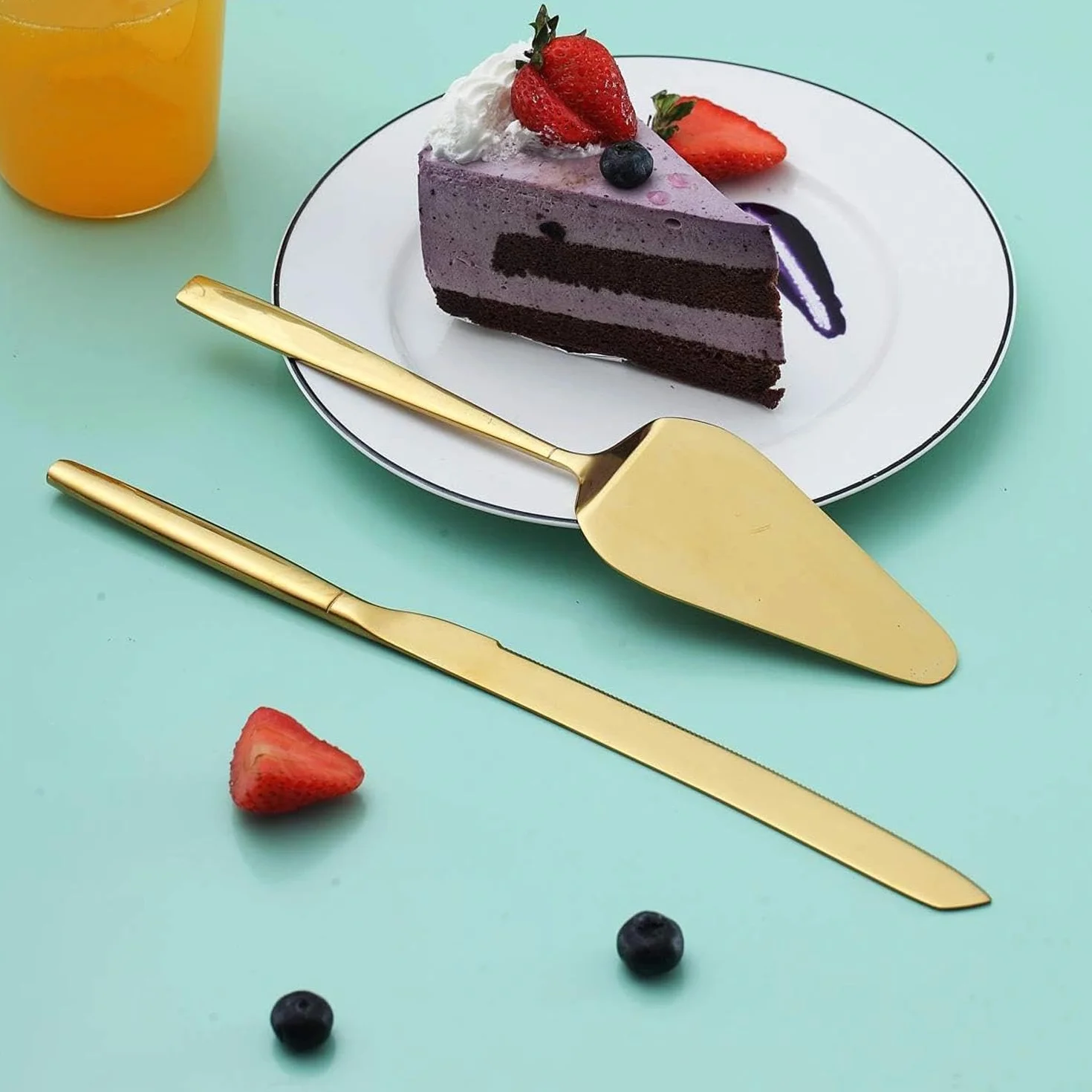 Ensemble de Coupe Gâteau Acier Inoxydable 2 Pièces Couteaux Mariage