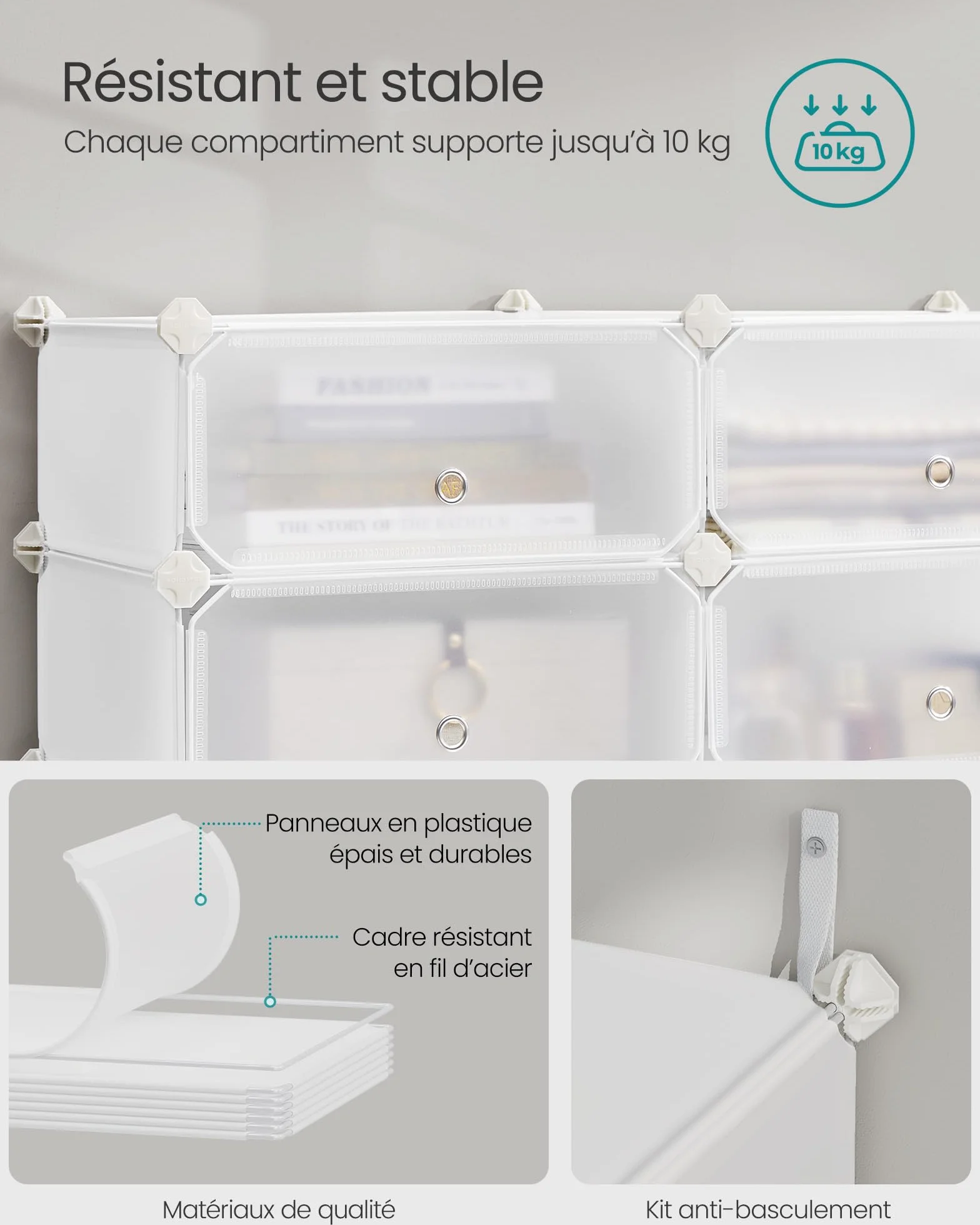 SONGMICS Étagère à Chaussures enfichable Système d'étagères Organisateur de Chaussures DIY Étagère avec Porte en Plastique PP 10 Niveaux Blanc LPC010WH01