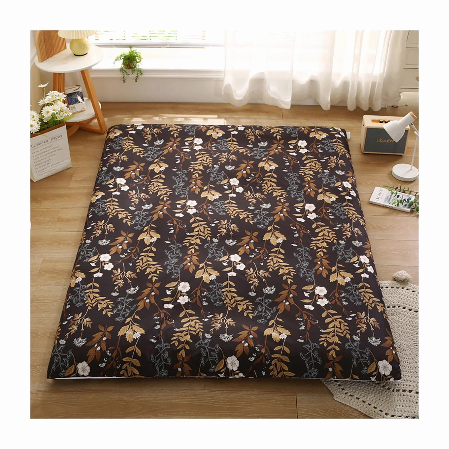 Housse de Matelas Futon avec Fermeture éclair, Coton Doux, Amovible, Anti-poussière, Full Size 120x200cm