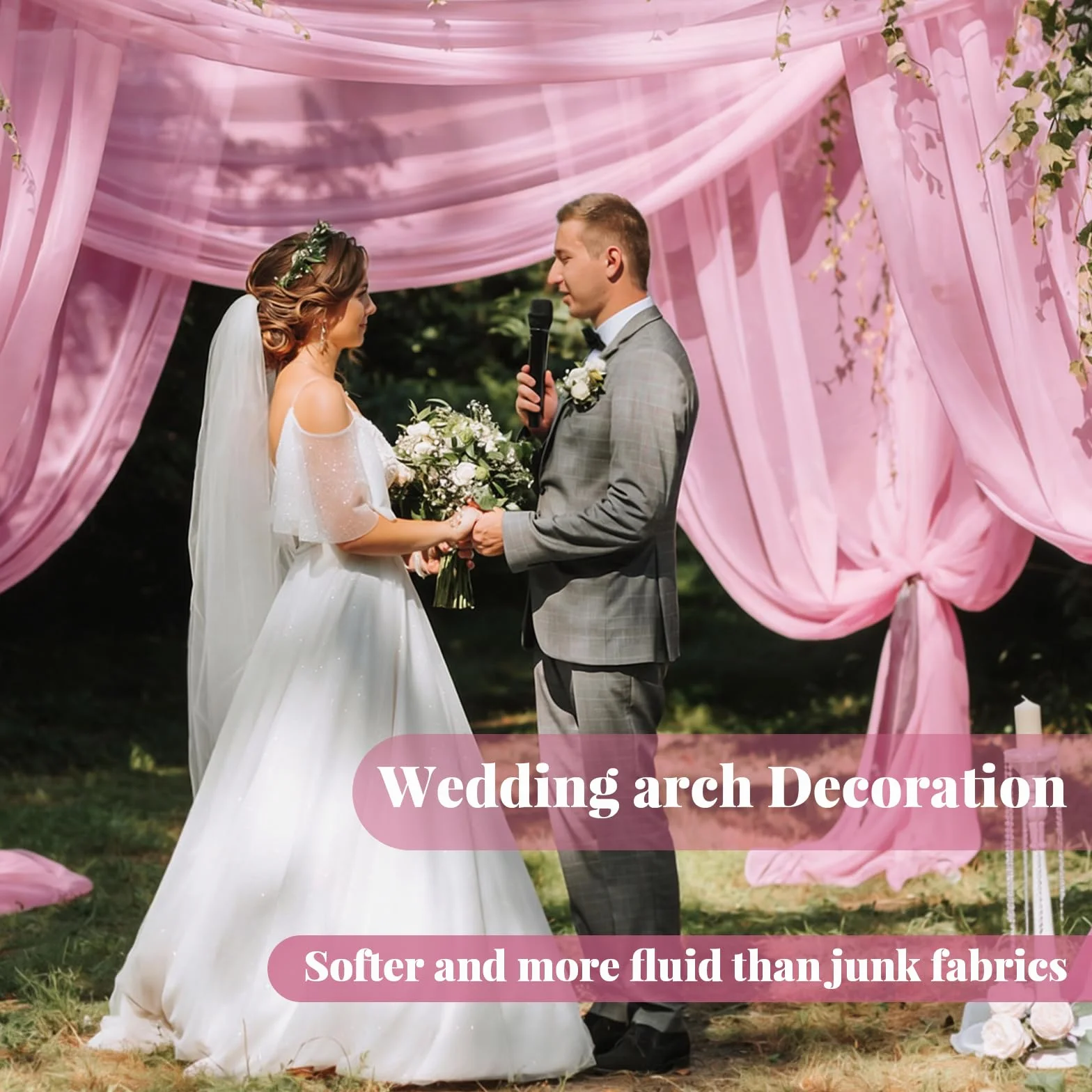 Tenture Mariage 75 x 800 cm Voilage Rose Elégant Romantiques Rideau Tulle Décoration Cérémonie Toile Fond
