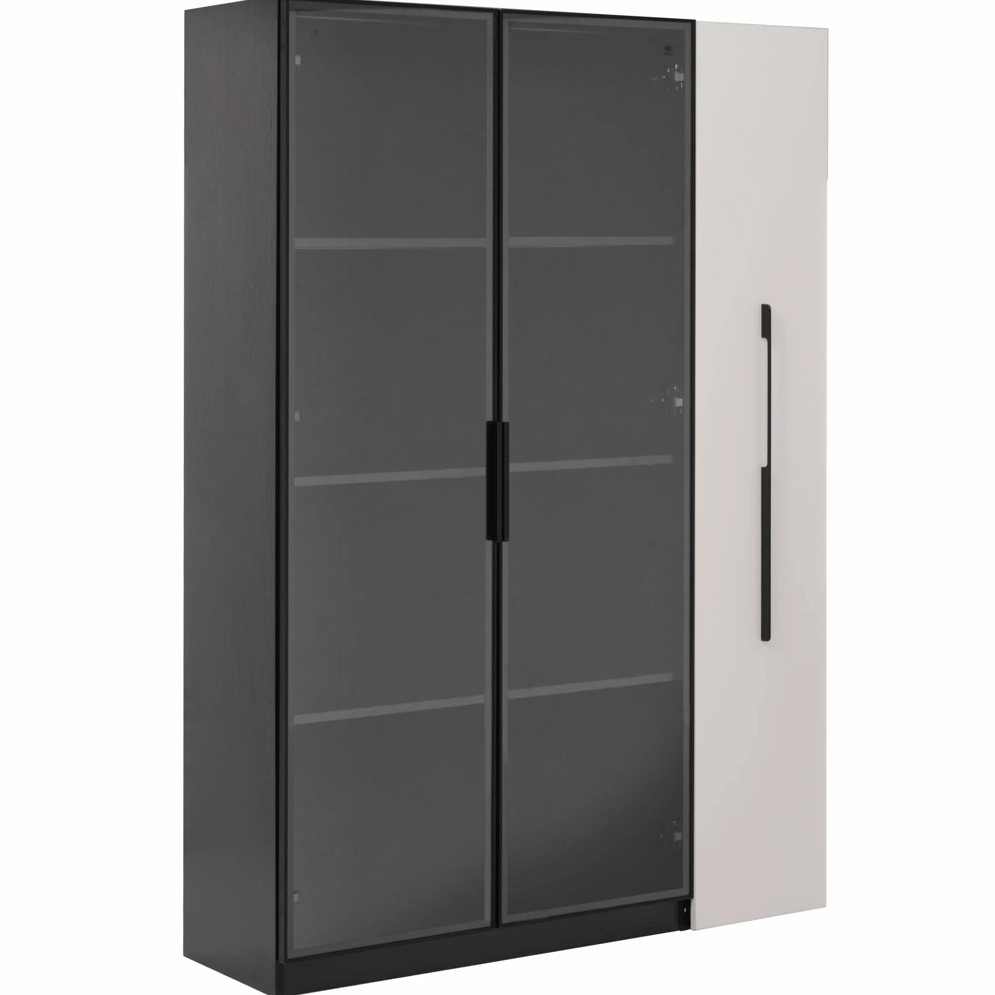 Merax Armoire multifonction 110,5 × 35 × 160 cm, vitrine avec LED, extension latérale, armoire à roulettes, bibliothèque, armoire de salle de bain, pour salon, bureau, salle à manger, noir et blanc