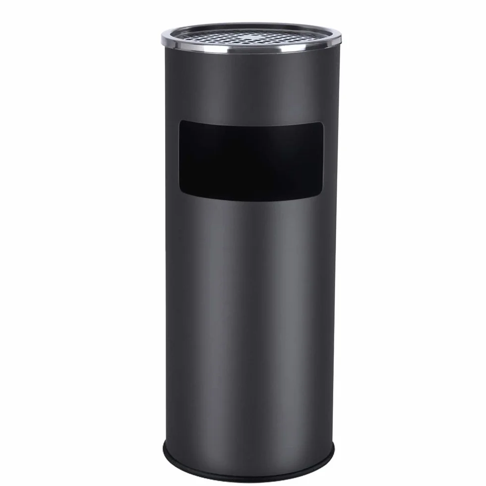 SONGMICS Poubelle en Acier Inoxydable 30L Noir ø24,5 x 60,5cm