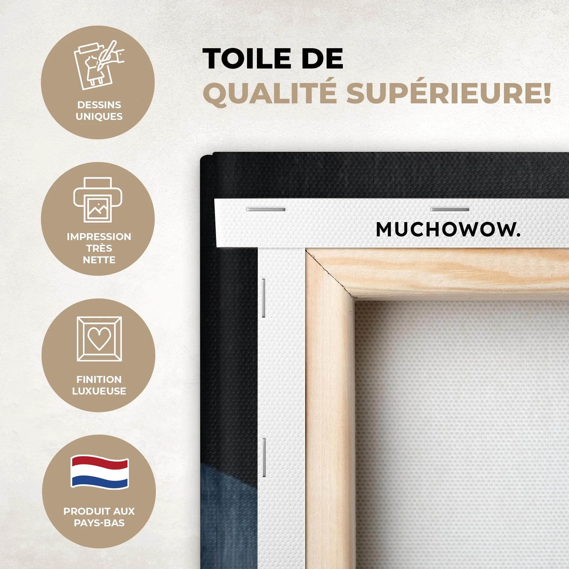MuchoWow© Impression sur Toile Decoration Murale Peinture 80x120 cm Tableaux Decoratifs Muraux Déco Chambre Tableau Salon Abstrait - Formes - Bleu Foncé