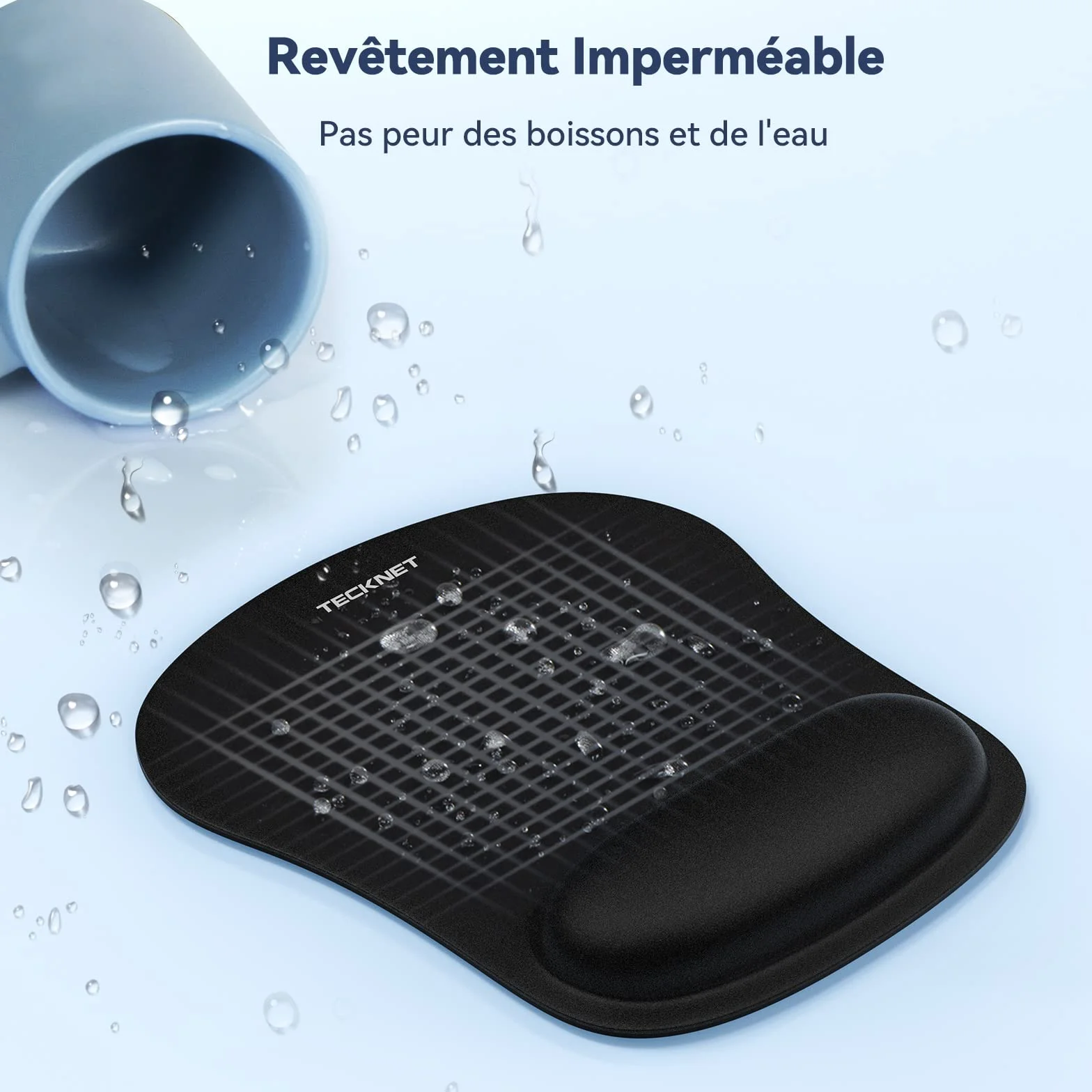 TECKNET Tapis de Souris Ergonomique avec Repose Poignet, Mousse à Mémoire de Forme, Lavable