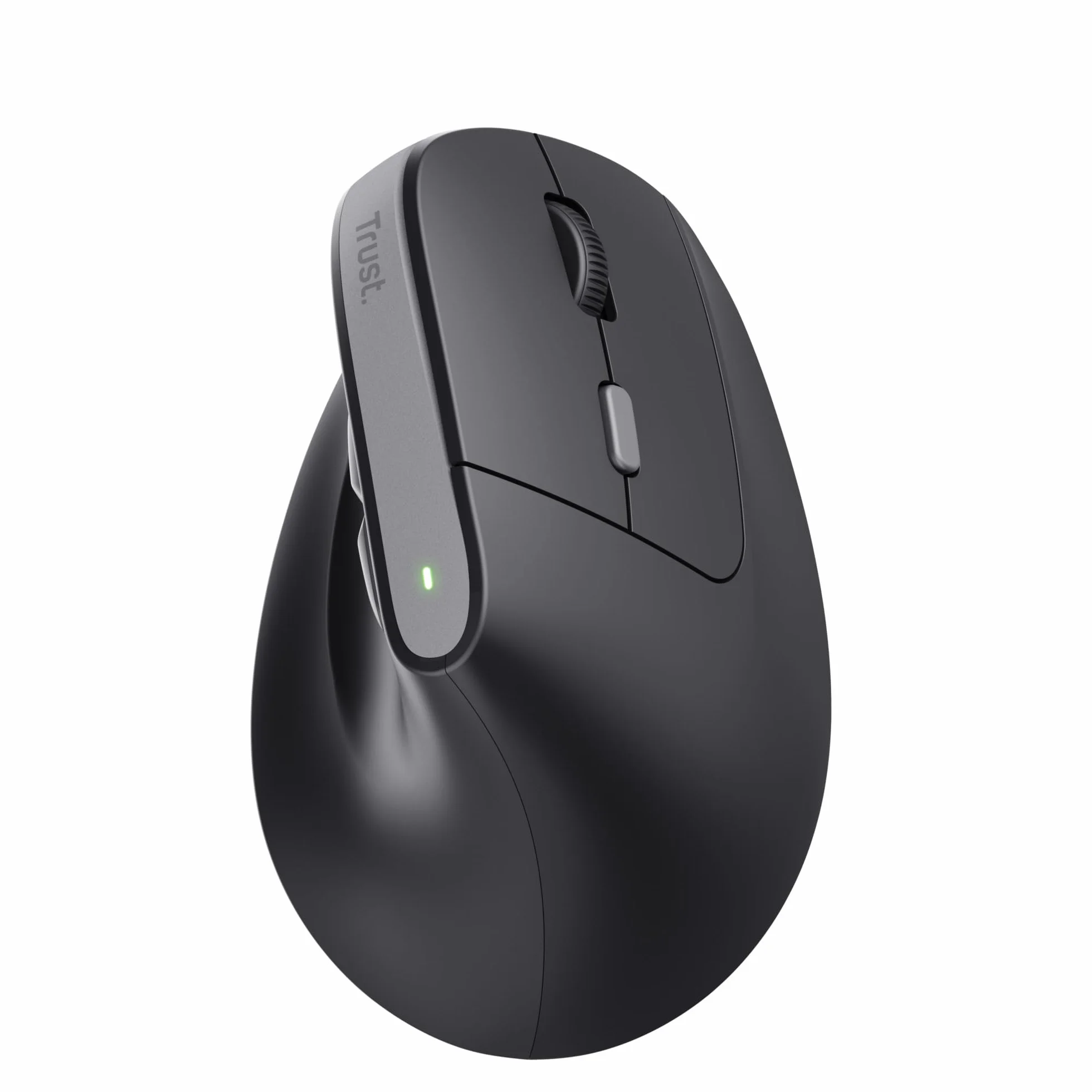 Trust Yuno Ergonomiczna Mysz Bezprzewodowa z Akumulatorem, Myszka Pionowa z Odbiornikiem USB 2.4GHz, Regulowane DPI 800-2400, Sensor Optyczny, 6 Przycisków, 70% Plastiku z Recyklingu - Czarny