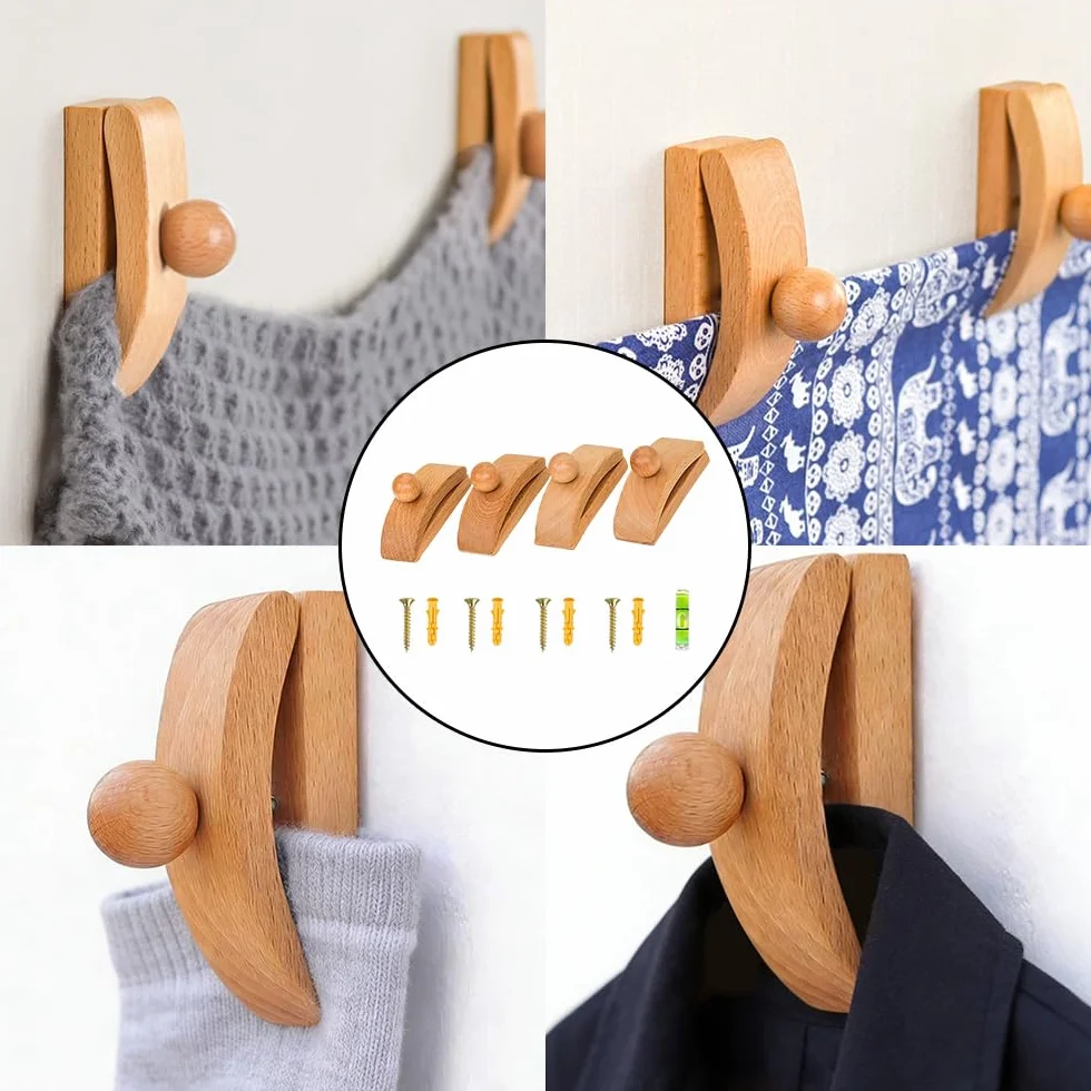 Crochets muraux en Bois pour Tapisserie, Lot de 4 Supports muraux pour Tapis, Cintres pour Tapisserie Murale