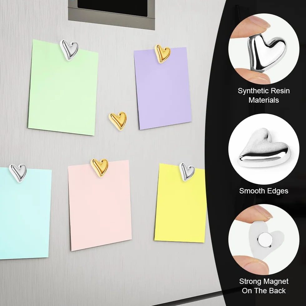 Aimants de Réfrigérateur en Forme de Cœur Vicloon, Lot de 20, Dorés, 3D, pour Frigo et Tableau Blanc