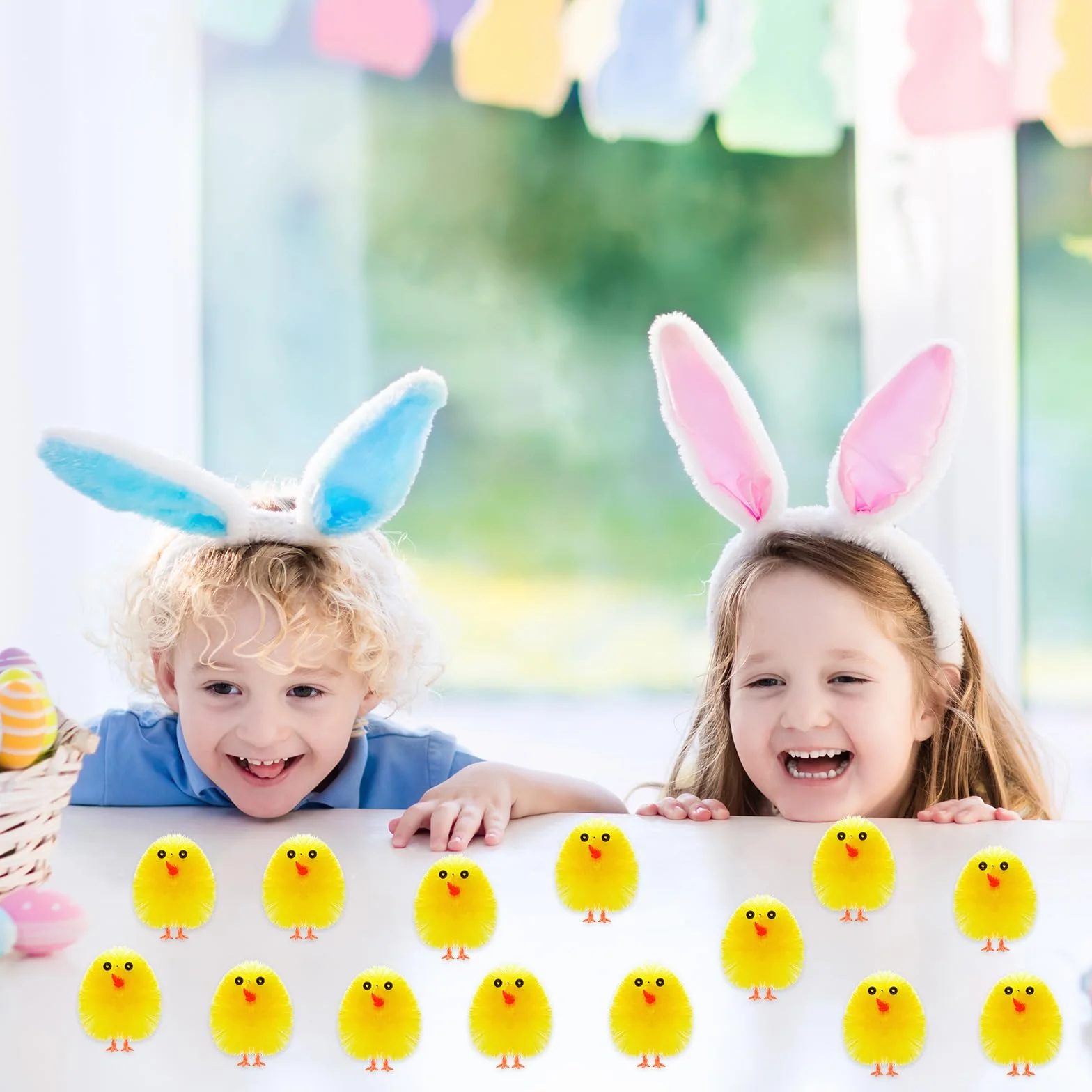 PLULON Lot de 36 mini poussins jaunes de Pâques en chenille pelucheuse