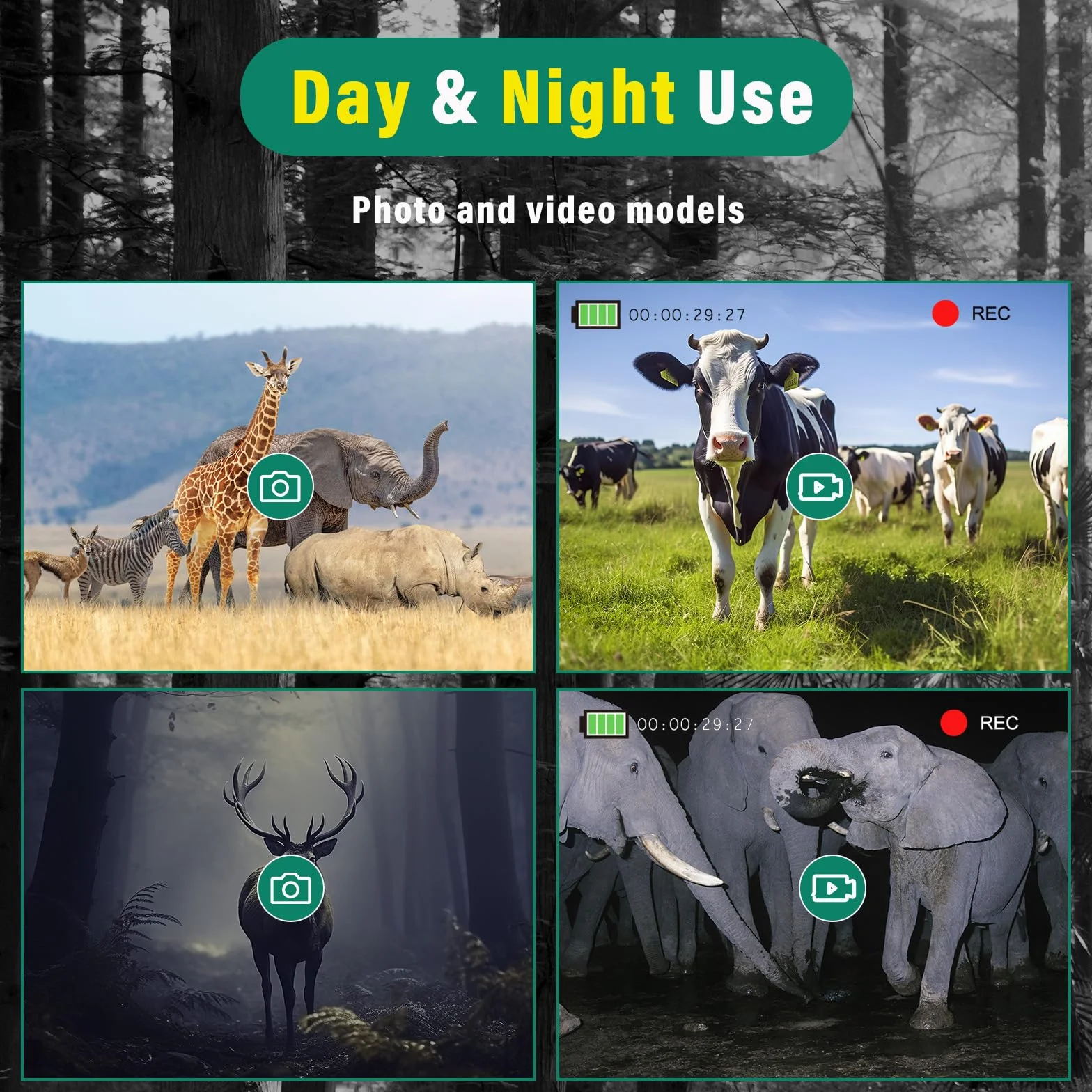 TOMSHOO Noktowizor, 4K 36 MP 300 m, gogle Night Vision z 4000 mAh, możliwość ponownego ładowania, karta pamięci 32 G, zoom cyfrowy 6,8x, reflektor IR 850 nm do monitorowania, obserwacji zwierząt
