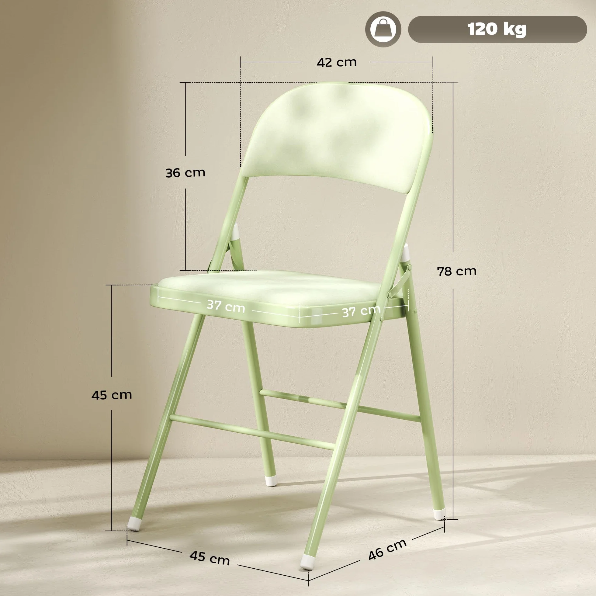 HOMCOM Lot de 4 chaises Pliantes chaises de Salle à Manger Portables intérieur avec assises et dossiers rembourrés en Velours et Cadre en Acier, Charge jusqu'à 120kg, Vert