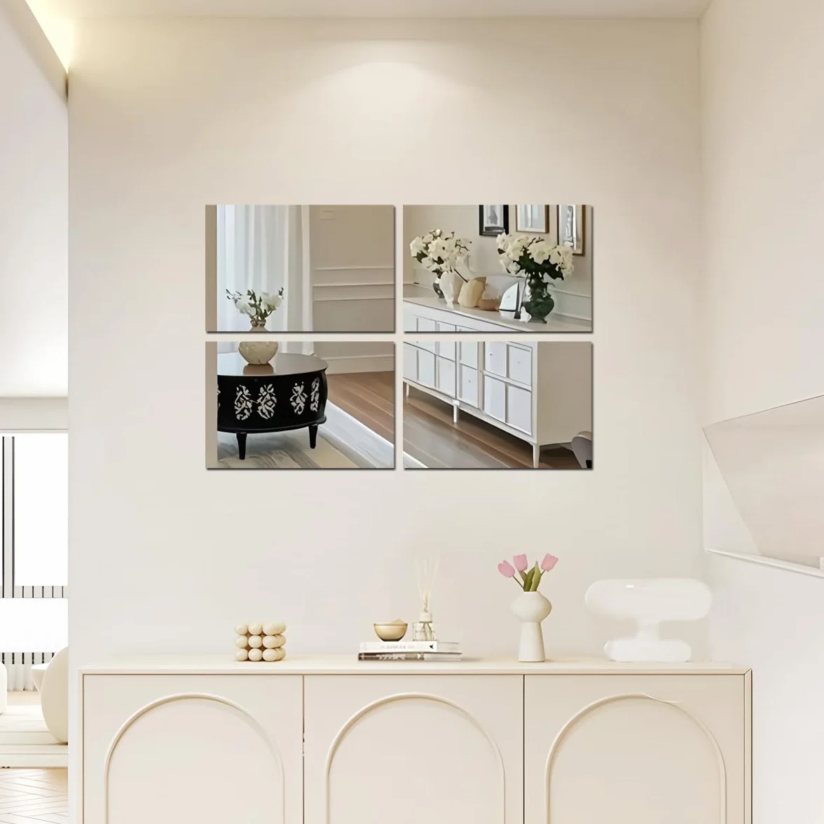 Miroirs autocollants acrylique HD lot de 4 miroir mural rétro coller grand miroir complet maison