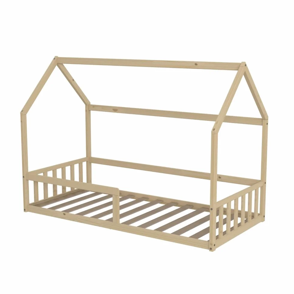 WEBER INDUSTRIES Lit cabane Nemo 90x190 + 1 sommier + barrière/Naturel