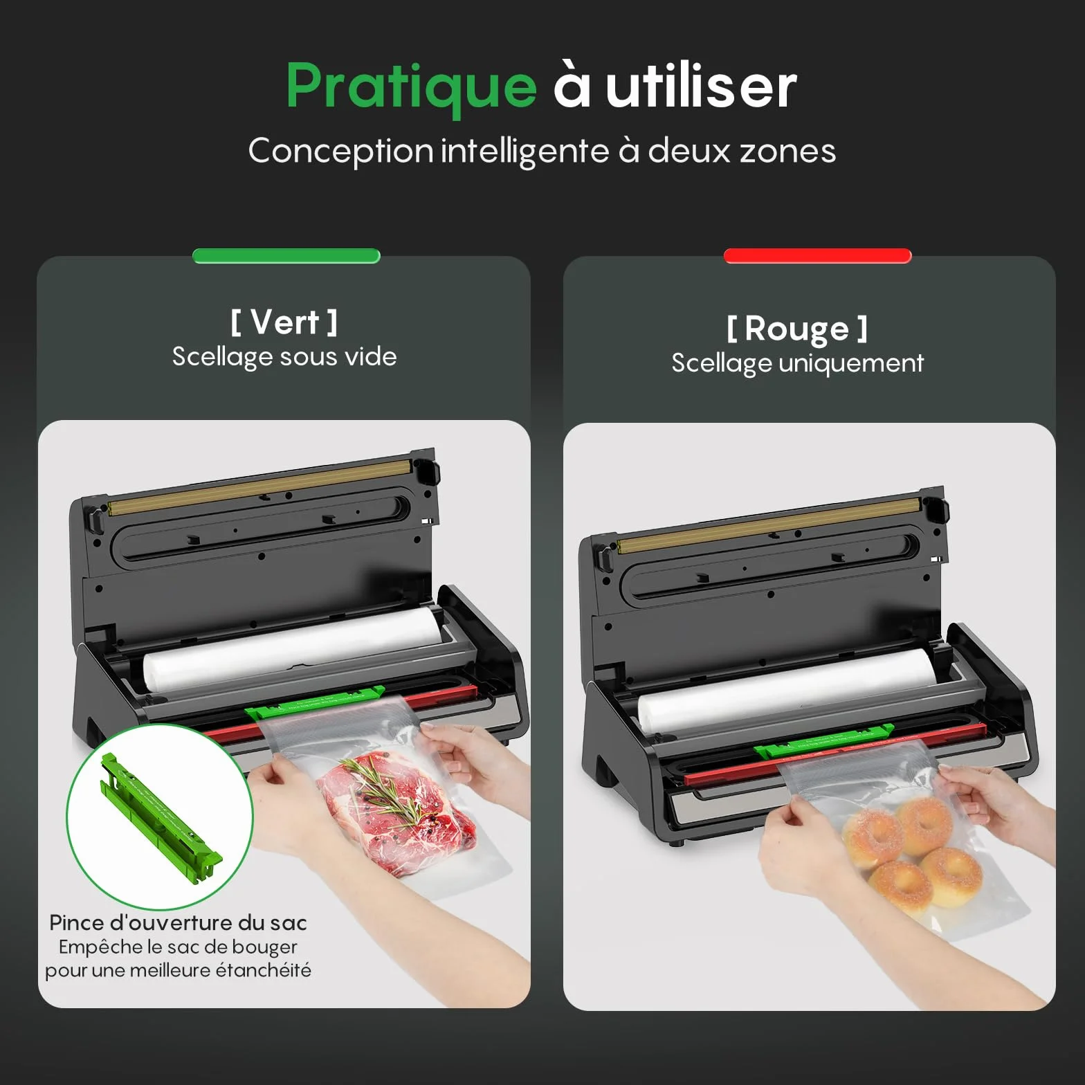 FRESKO Machine Sous Vide Alimentaire Automatique, Bandes chauffantes élargies, Coupe-sac Intégré et Rangement des Sacs, Mode Humide et Sec, Utilisation à une Main (Automax V6)