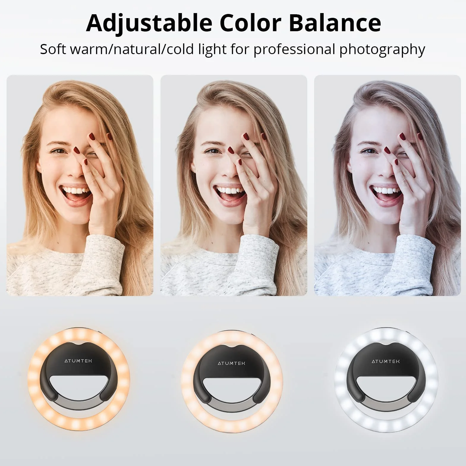 ATUMTEK Pierścień świetlny do telefonu Selfie Ring Light z akumulatorem z 40 diodami LED, do zdjęć i wideo do strumieniowego przesyłania strumieniowego, TikTok, Instagrama, spotkania z zoomem i