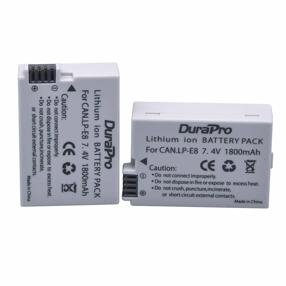 DuraPro 2 szt. akumulator LP-E8 + LED USB Dual ładowarka do Canon LP-E8; Canon EOS 550D, EOS 700D, EOS 600D, EOS 650D, Rebel T2i T3i T4i T5i, Kiss X4 X5 X6i X7i DSLR
