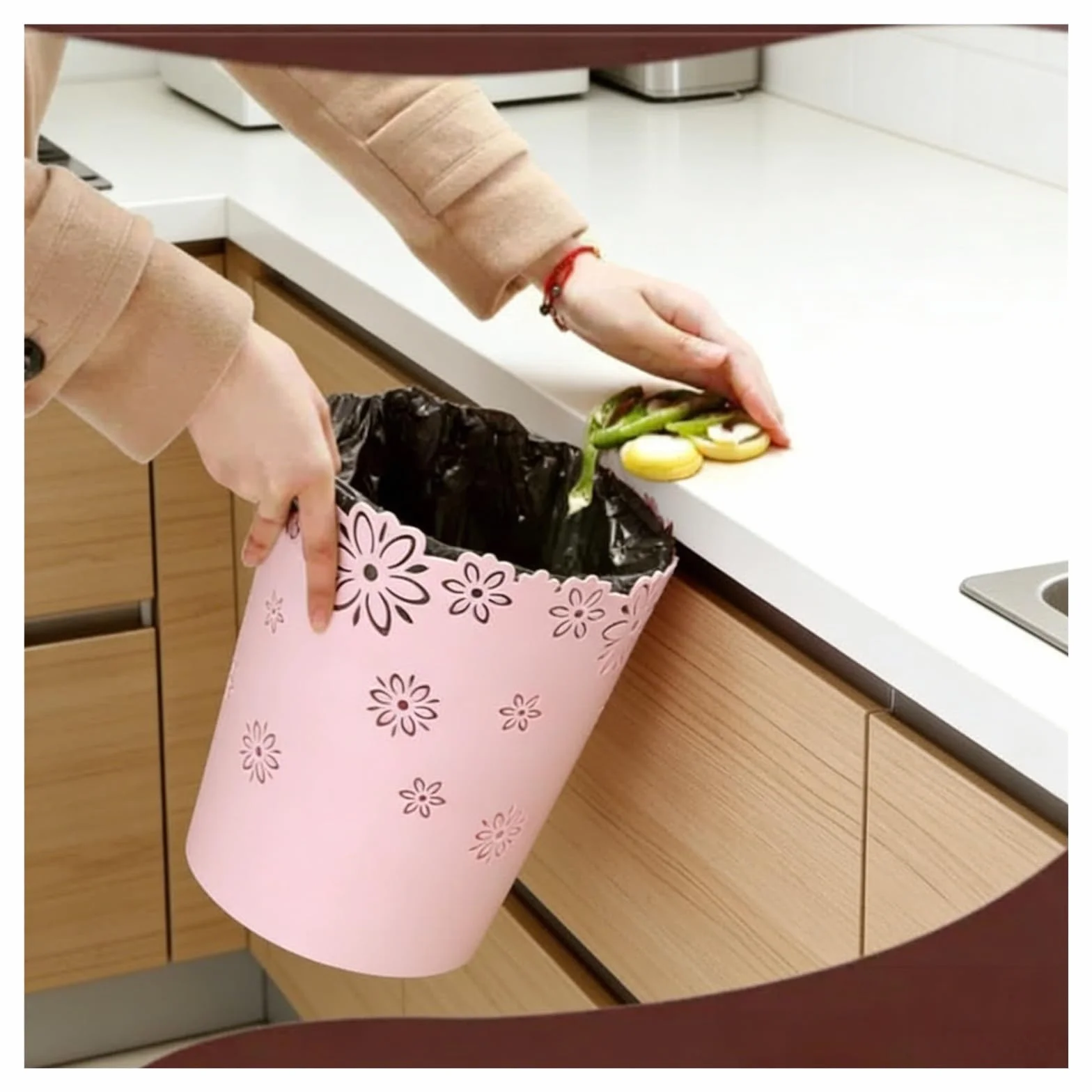 Poubelle de Chambre Fille Légère Anti-Rayures, Poubelle Bureau Épaisse et Durable pour Maison Bureau (Rose, Grande)