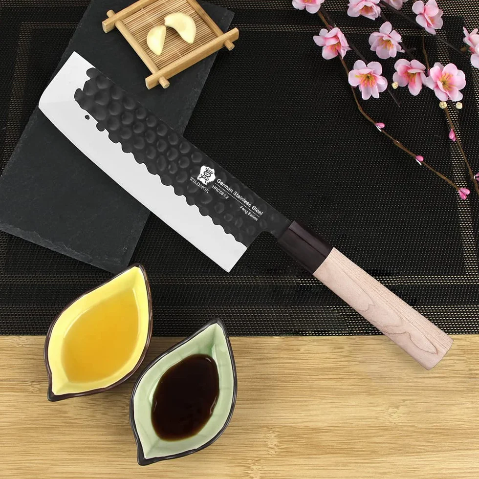 WILDMOK Couteau Nakiri 19.4 cm, Couteau à Légumes Allemand en Acier Inoxydable, Couteau de Chef Asiatique Usuba Pour Gaucher