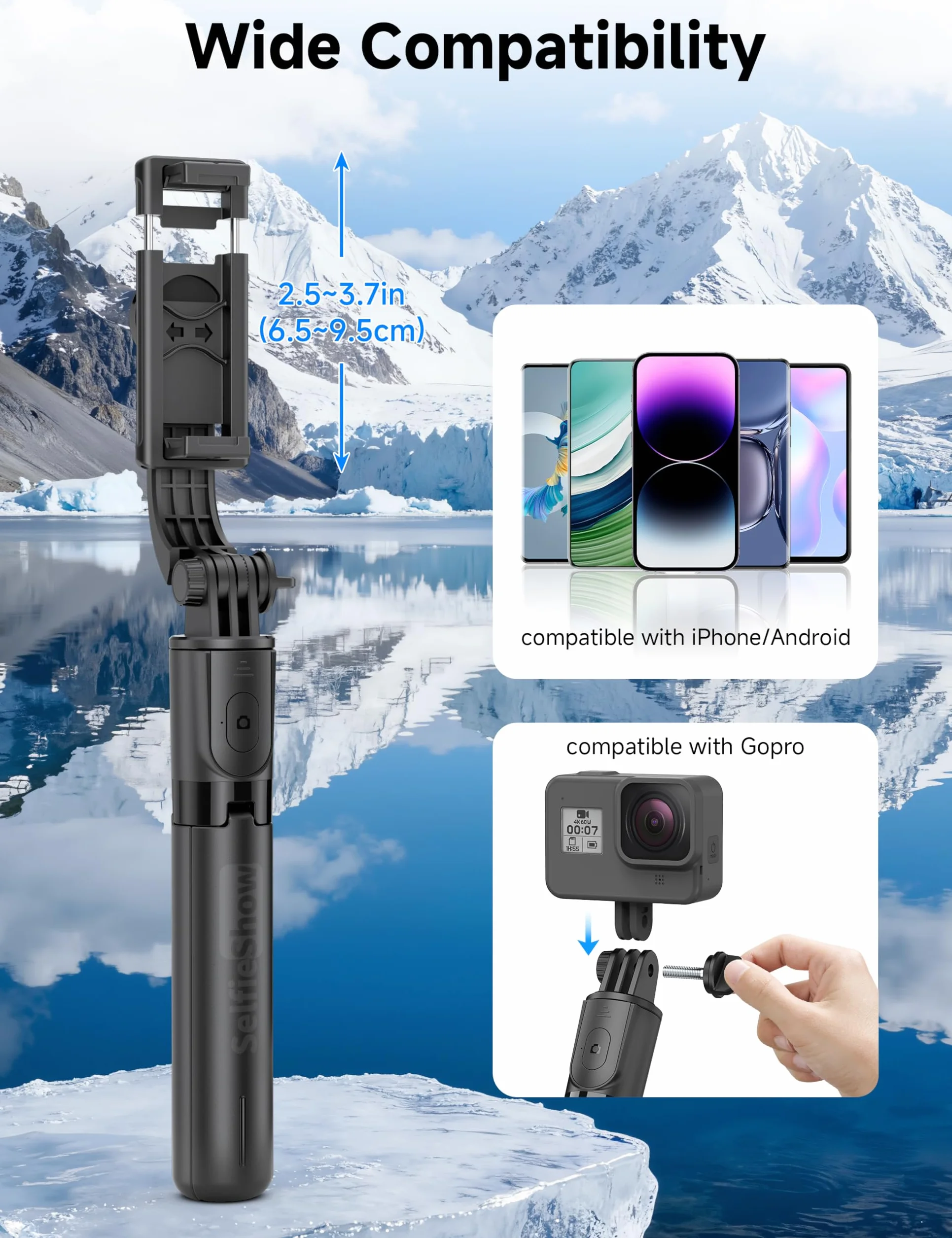 Mini statyw podróżny do selfie z lampką, wysuwany kij do selfie z odłączanym pilotem, statyw do iPhone'a do nagrywania filmów, fotografowania, kompatybilny z telefonami komórkowymi