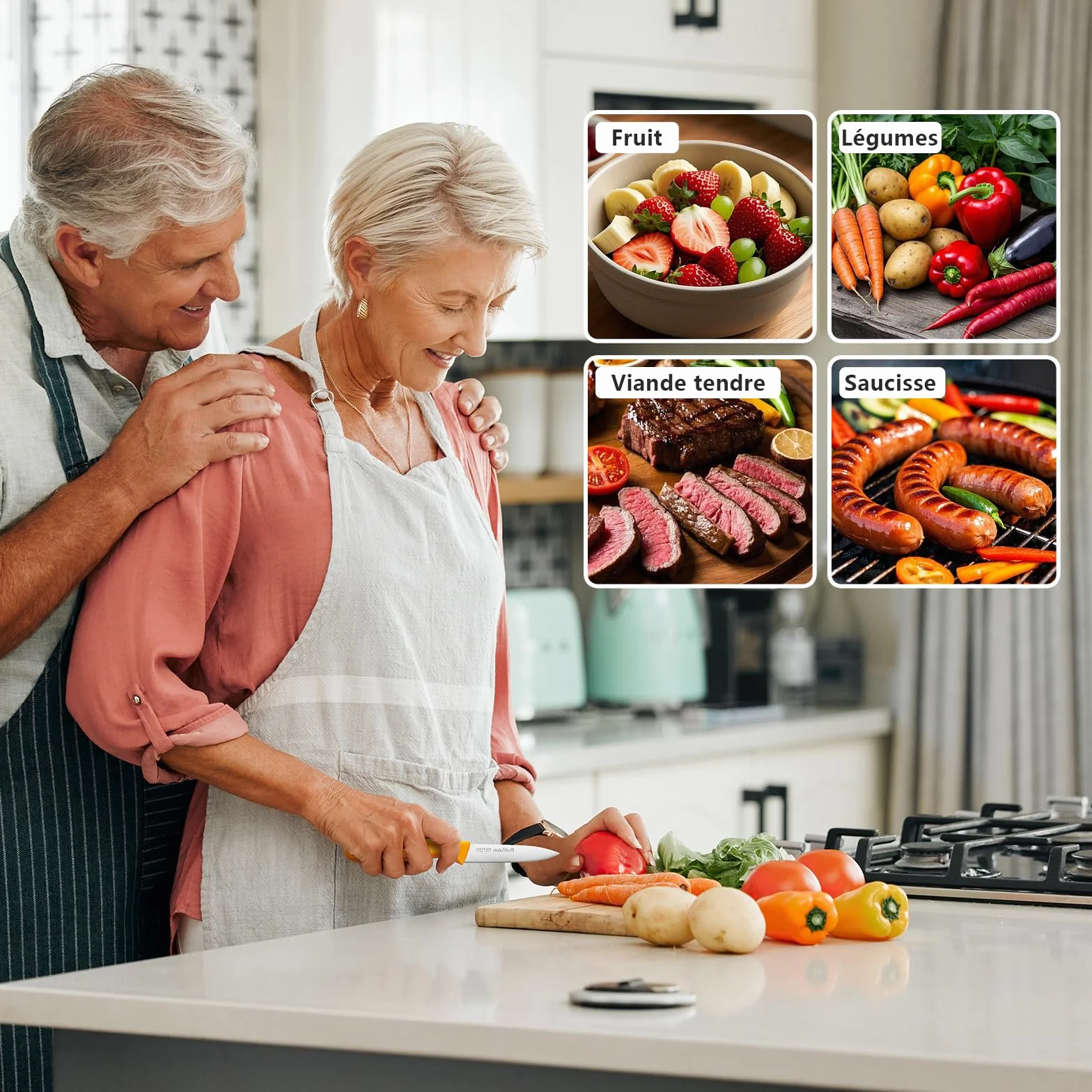 Ensemble de Couteaux à Légumes 6 Pièces, Couteaux de Cuisine en Acier Inoxydable, Tranchant