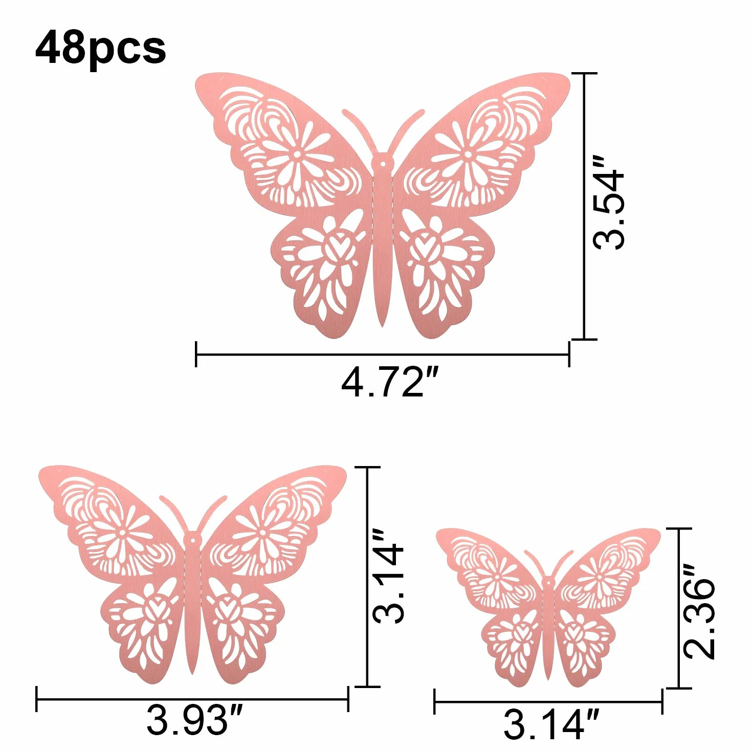 Papillon Stickers Muraux 3D 48 Pièces Décoration Rose Fête Anniversaire Mariage Maison