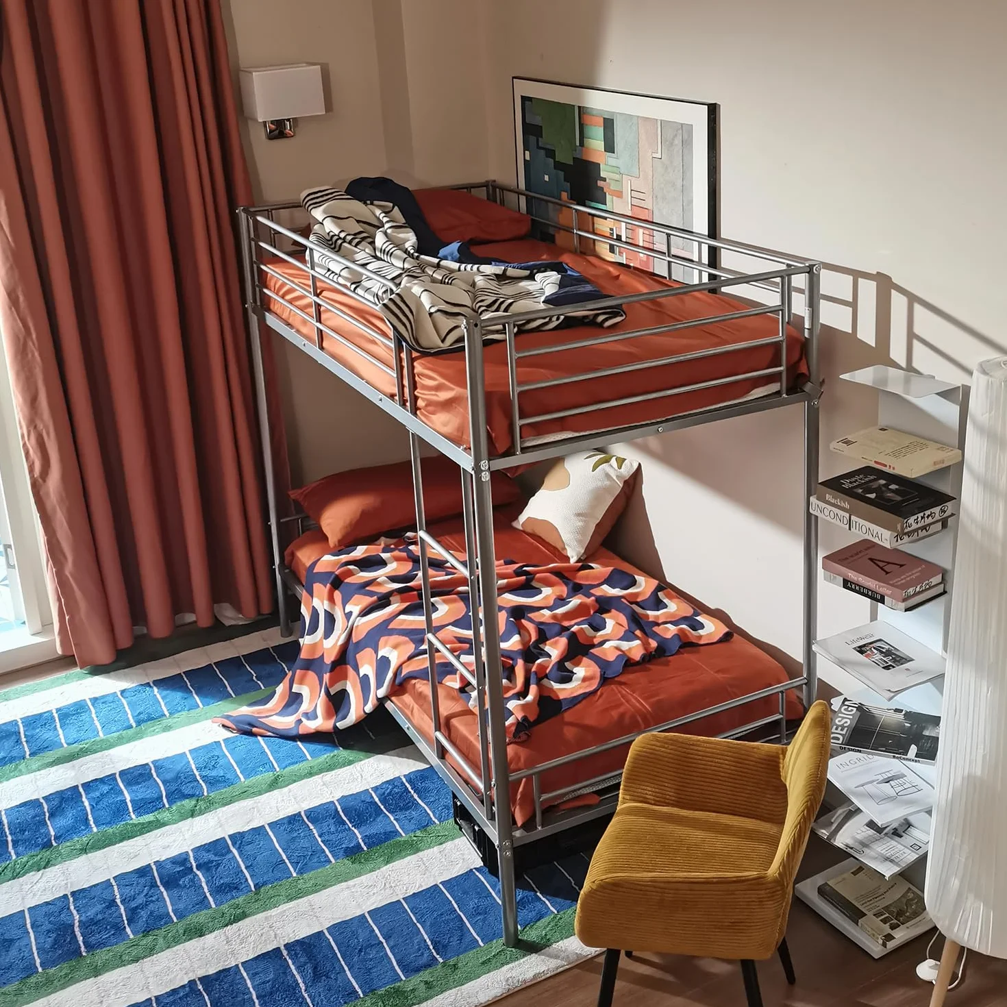 Meuble Cosy Lit superposé 2 Personnes Cadre de Lits 90x190cm en métal pour Enfant Chambre à Coucher Maison, Gris