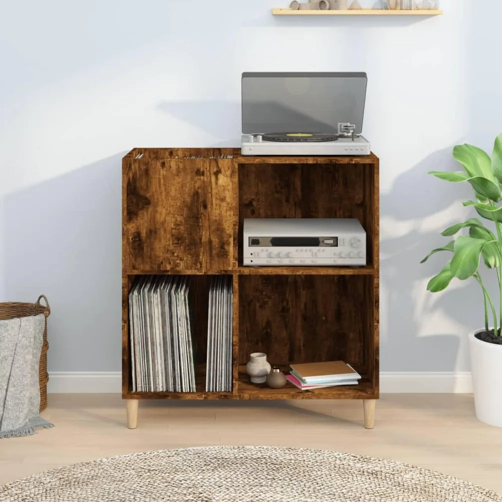 Meuble à disques en chêne fumé – Étagère à bibliothèque multifonction pour CD et vinyles – Meuble étroit pour TV et salon – 84,5 x 38 x 89 cm en bois multicouche