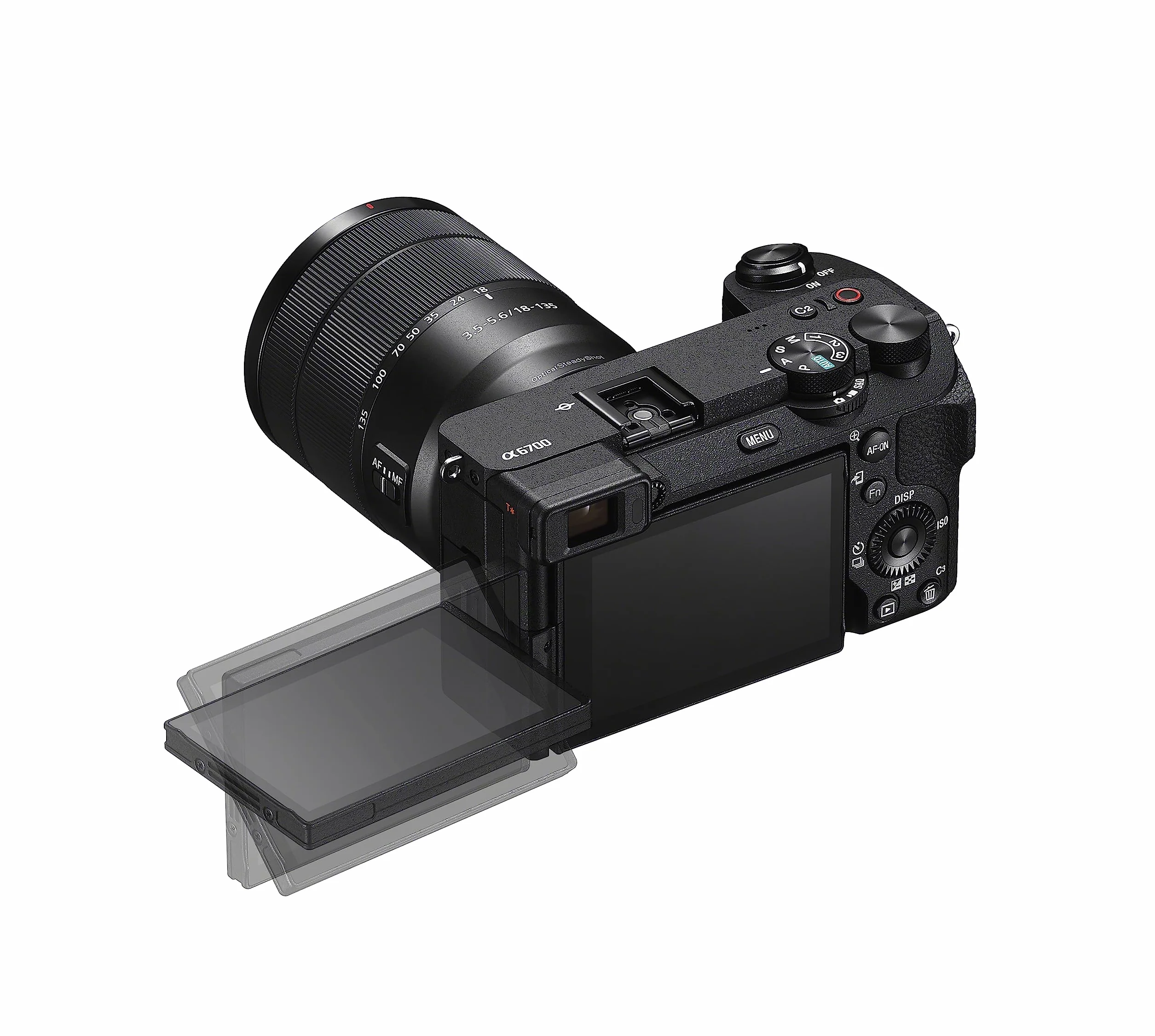 Sony Alpha 6700 bezlusterkowiec APS-C z obiektywem 18–135 mm, 26 MP, AF z AI, wideo 4K 120p, 5-osiowa stabilizacja, odchylany ekran dotykowy — hybrydowy aparat dla twórców foto i wideo