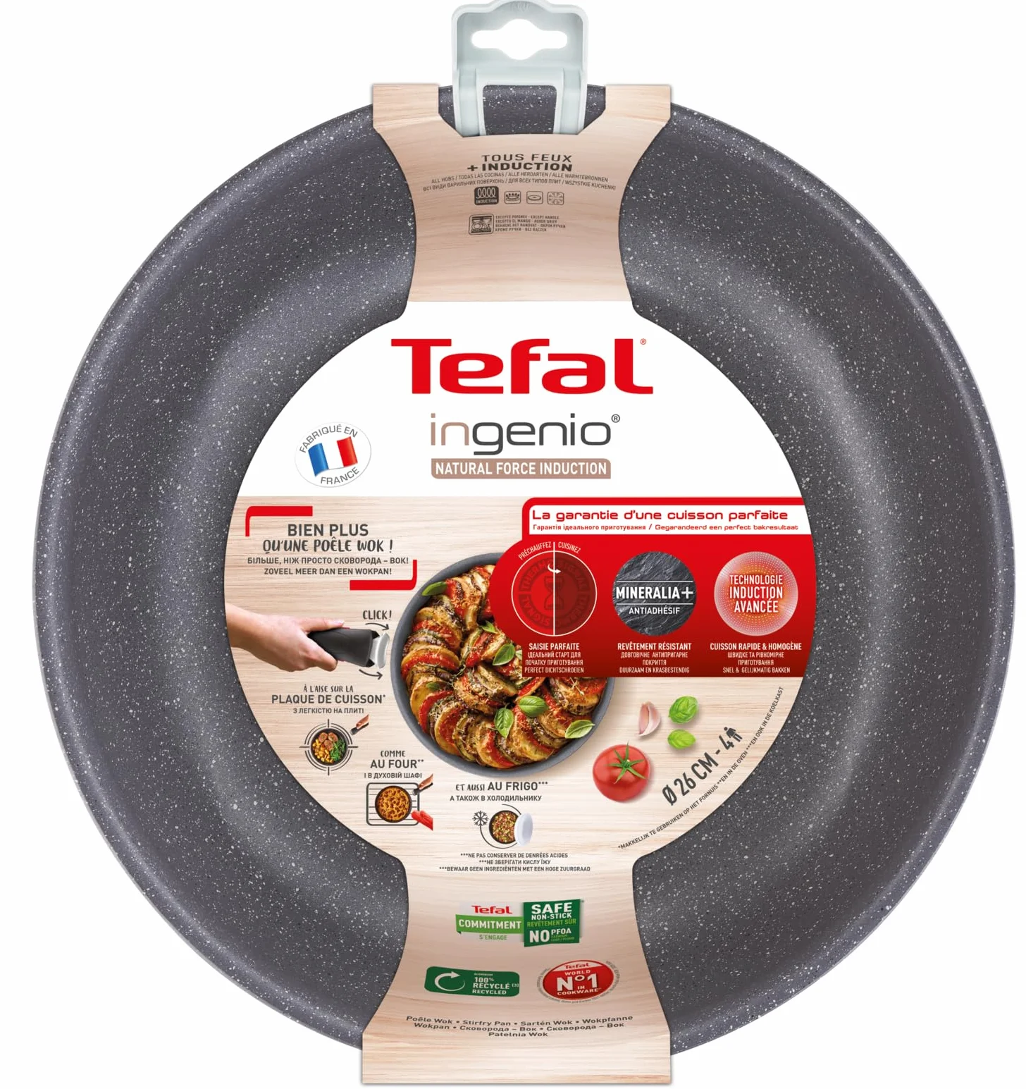 Tefal Ingenio Poêle Wok 26 cm, Induction, Revêtement antiadhésif, Empilable, Compatible lave-vaisselle, Fabriqué en France, Natural Force L3967702
