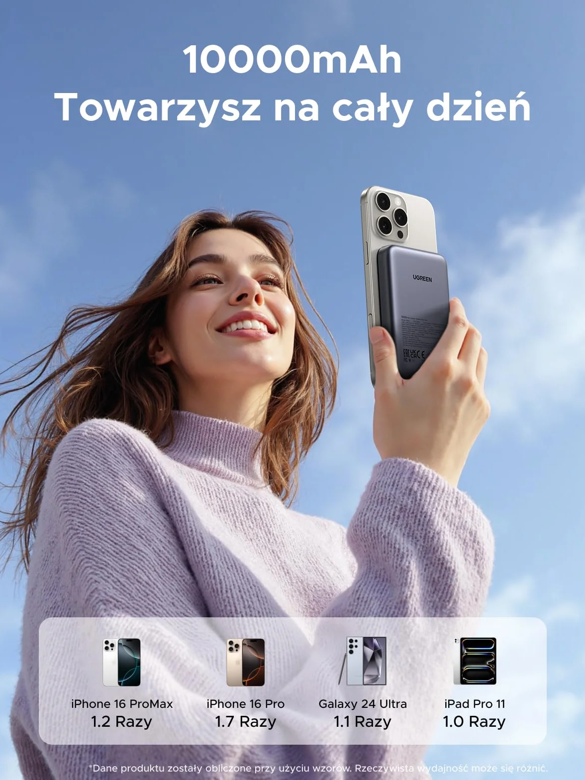 UGREEN Wireless Powerbank 10000mAh Magnetic Power Bank z funkcją szybkiego ładowania USB-C, bezprzewodowa bateria zewnętrzna MagSafe kompatybilna z iPhone 17 Pro Max/17 Pro/16/15-12（czarny）