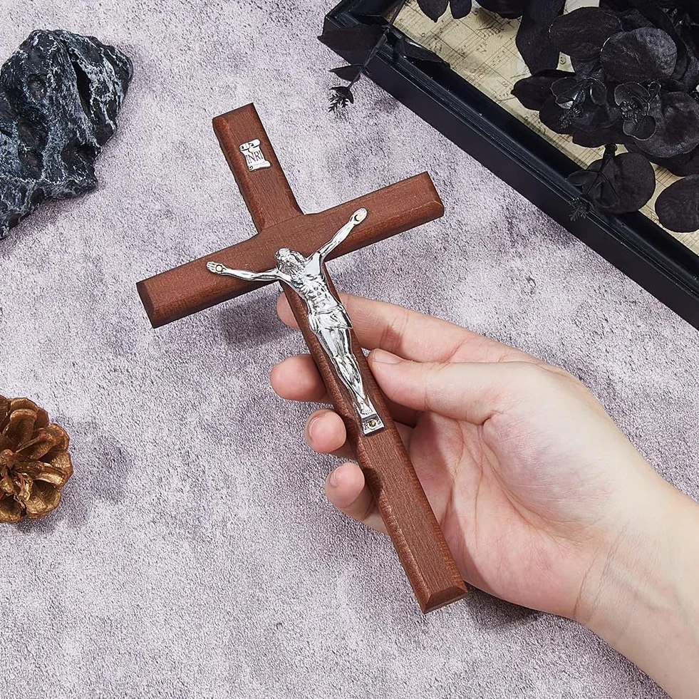 DICOSMETIC Croix en bois de platine alliage Jésus-Christ Catholique décoration maison 17,95 cm