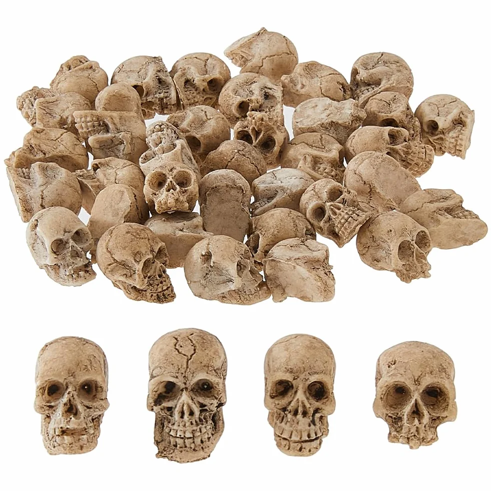Lot de 40 mini figurines de crâne en résine pour décoration Halloween