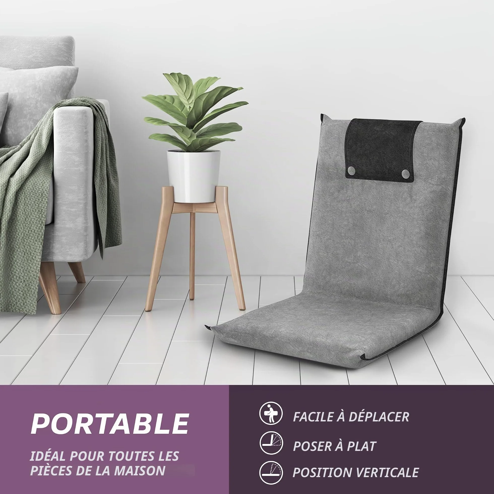 bonVIVO Easy II Fauteuil de Sol Rembourré pour Adultes et Enfants avec Dossier Réglable - Chaise de Sol Pliable, Siège Méditation, Yoga