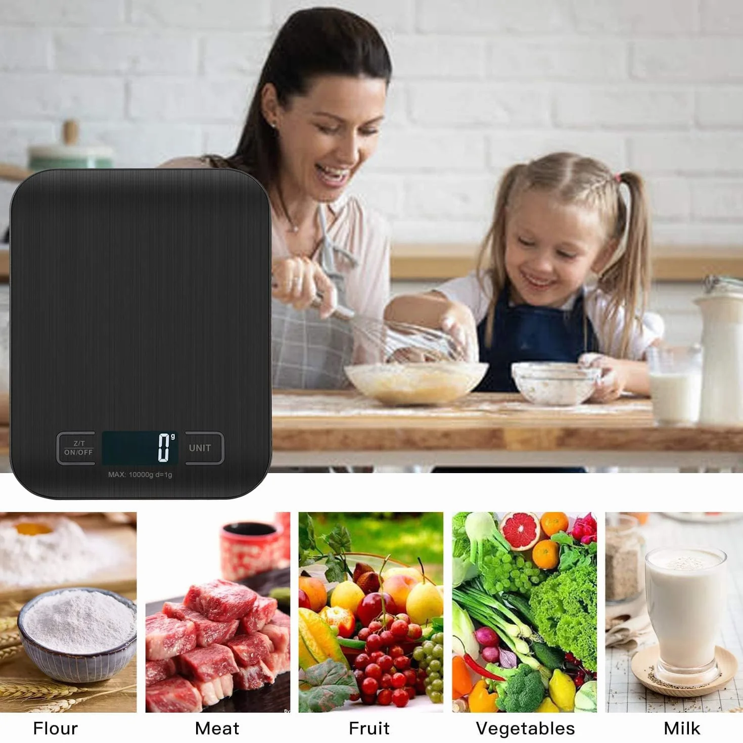Balance de Cuisine Numérique Professionnelle 10 kg - Précision 1g, Écran LCD, Fonction Tare (Noir)