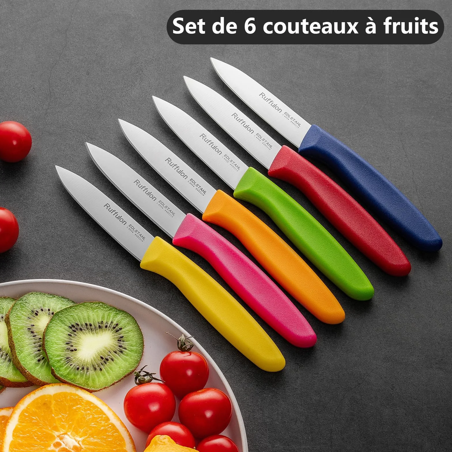 Ensemble de Couteaux à Légumes 6 Pièces, Couteaux de Cuisine en Acier Inoxydable, Tranchant