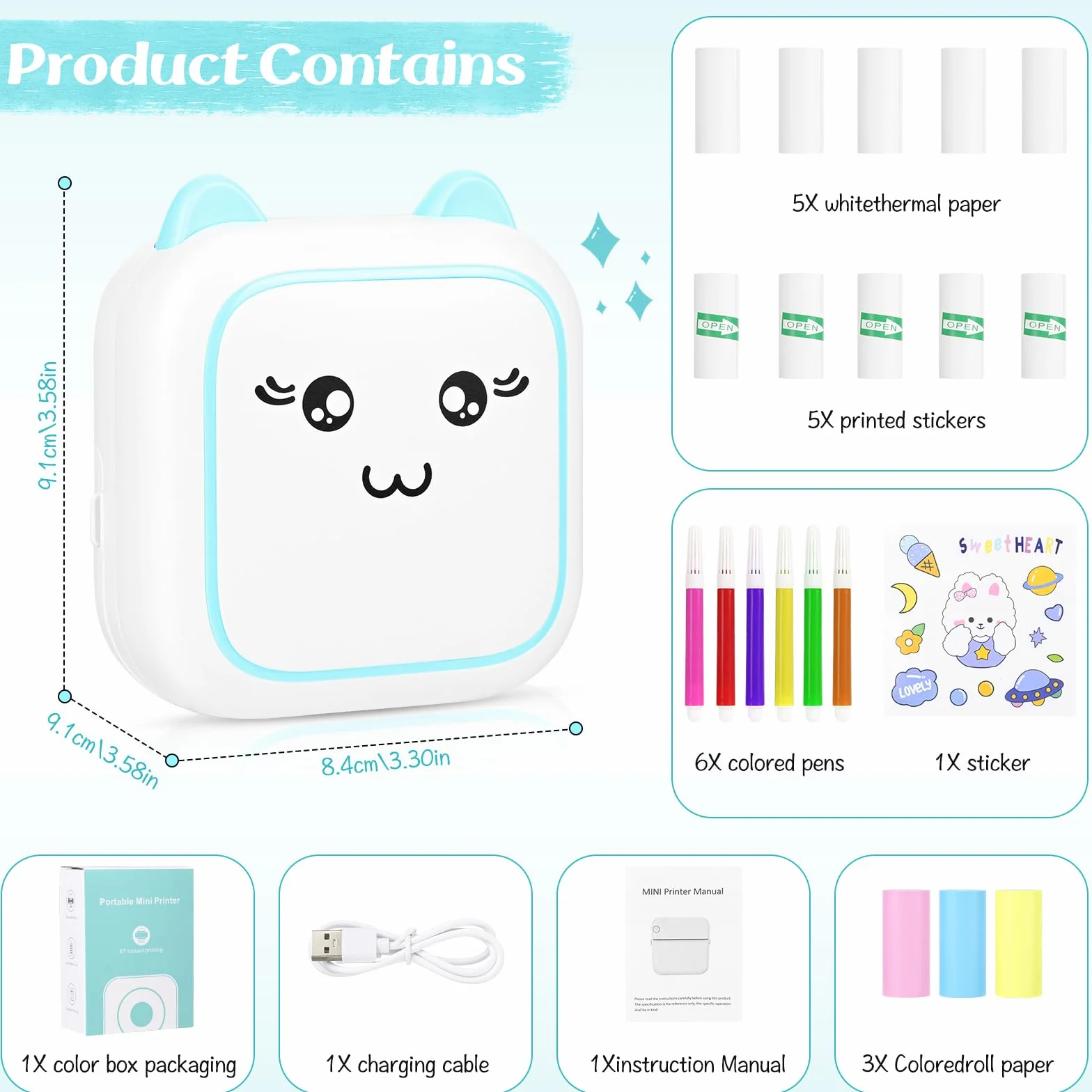 Comuis Sharp Mini Imprimante Photo Portable, Imprimante Thermique Instantanée sans Fil Bluetooth avec 10 Rouleaux de Papier