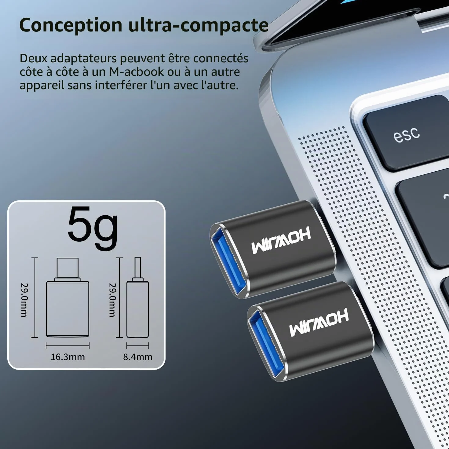 Adaptateur USB C vers USB Lot de 2, Charge Rapide 100W, 10Gbps USB 3.2 Femelle vers Type-C Mâle OTG Noir