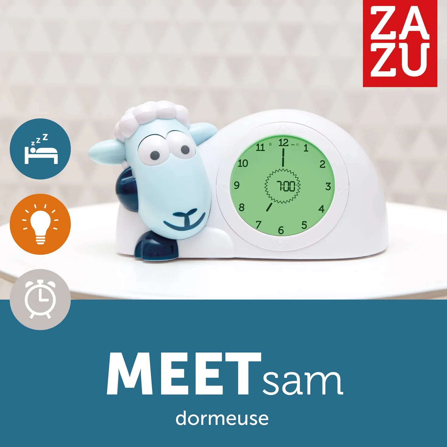 ZAZU Horloge Sam l'Agneau - Horloge d'Entraînement au Sommeil et Veilleuse pour Enfants | Réveil lumineux | Luminosité réglable