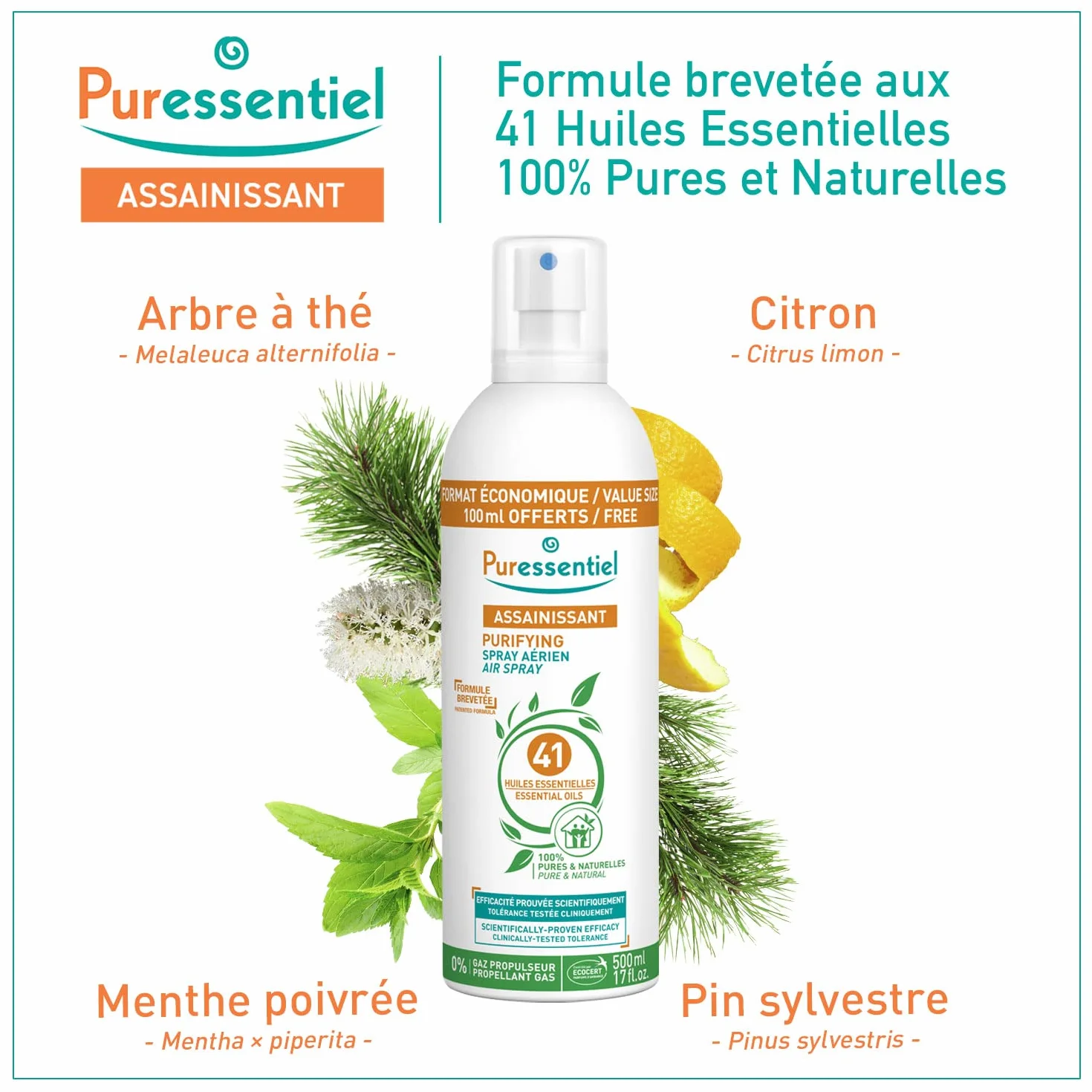 Puressentiel Assainissant Spray Aérien aux 41 Huiles Essentielles 500 ml
