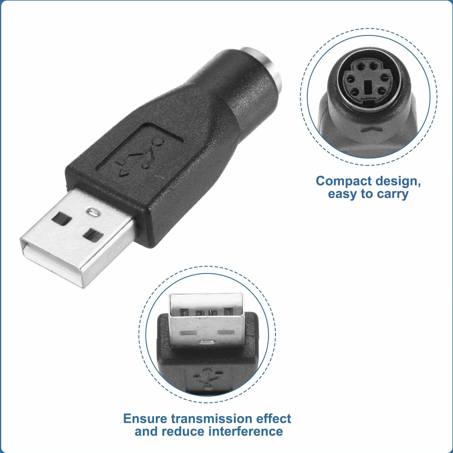 QUARKZMAN Adaptateur PS/2 vers USB Femelle vers USB Mâle pour Souris Clavier PC Noir