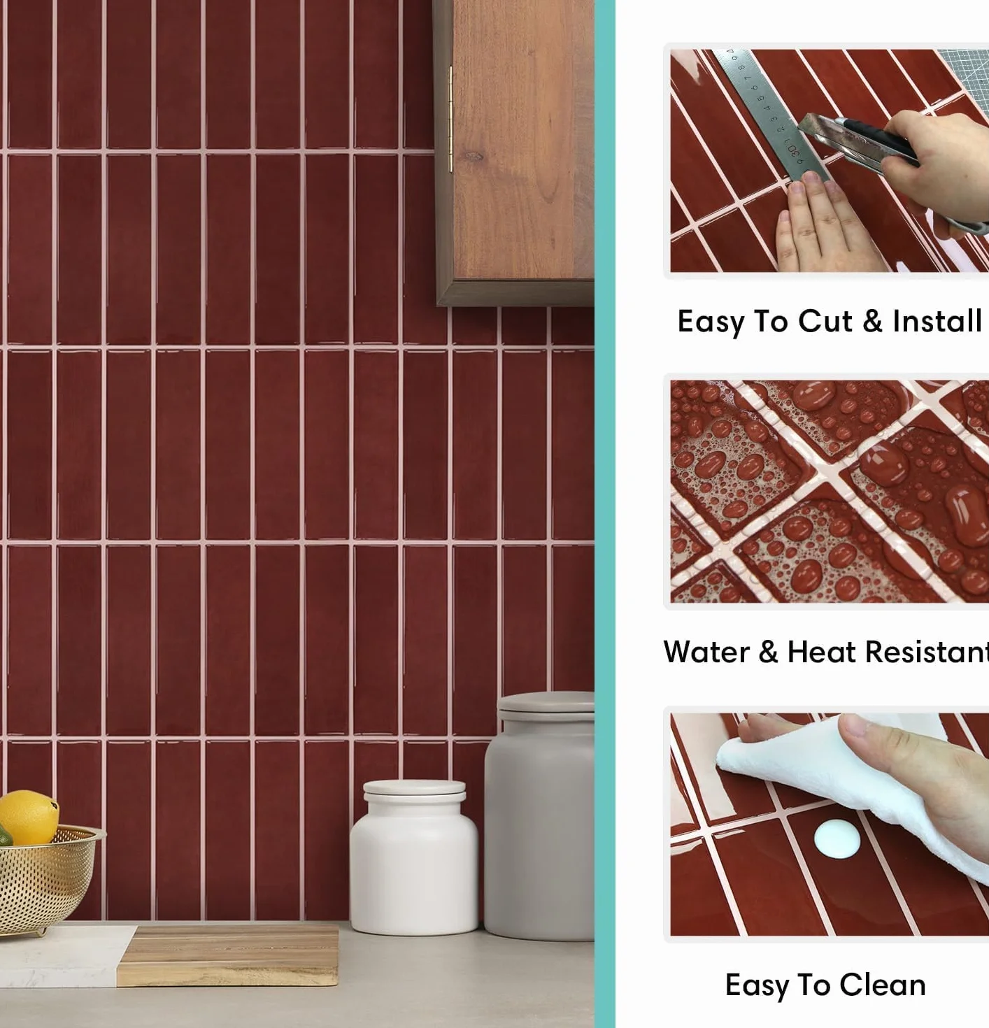 Commomy Crédence Adhésive Cuisine Carrelage Adhésif Mural Salle de Bain, Stickers Carrelage Métro 3D, 10 Pièces 30,5 x 30,5 cm, Dalle PVC Adhésive Murale, Vinyle Imperméable