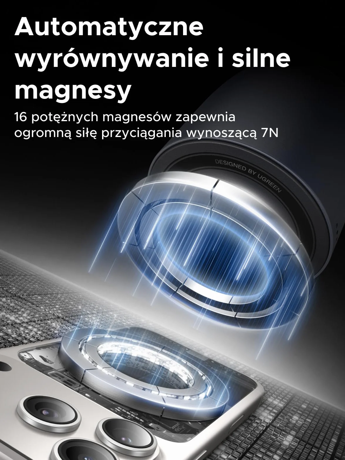 UGREEN Zapix Ładowarka Bezprzewodowa 2 w 1, Qi2 25W Certyfikowana Magnetyczna Stacja Ładowająca Kompatybilna z MagSafe dla iPhone'a 17/16/15/14/13/12 i AirPods, z kablem 1 m – Czarny