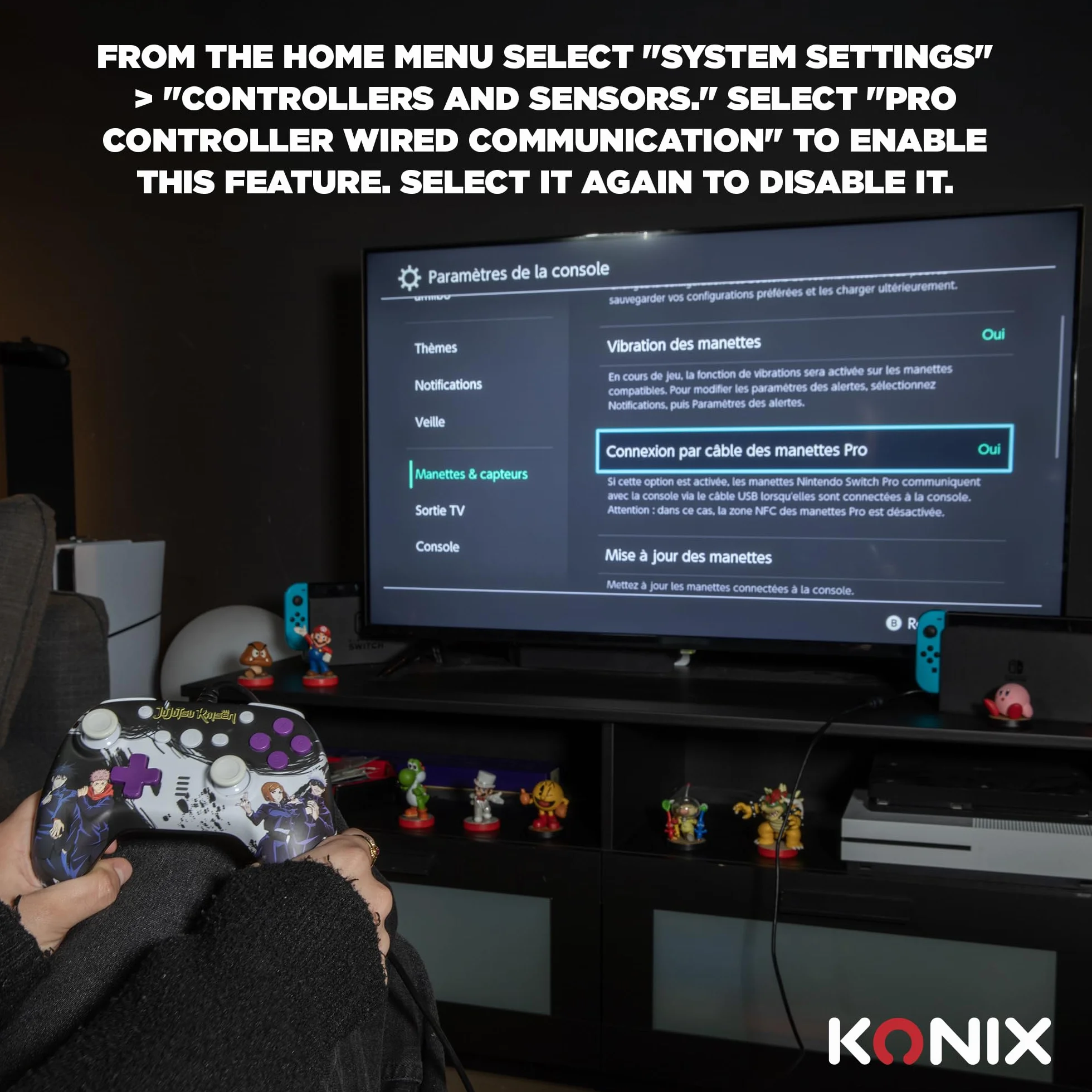 Konix Jujutsu Kaisen Manette filaire pour Nintendo Switch, Switch 2 et PC - Noir - Câble 3 m